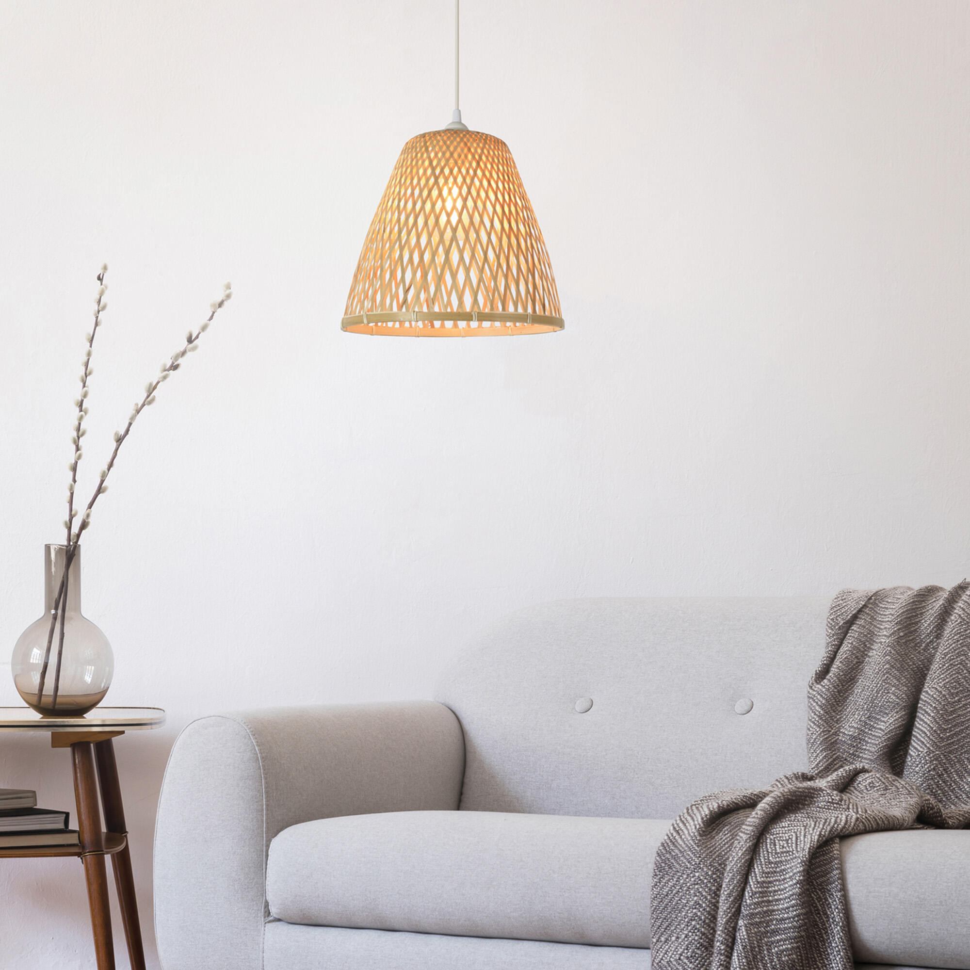 Lámpara de techo colgante de bambú marrón 1 luz E27 Kami 30 cm y altura regulable - 15