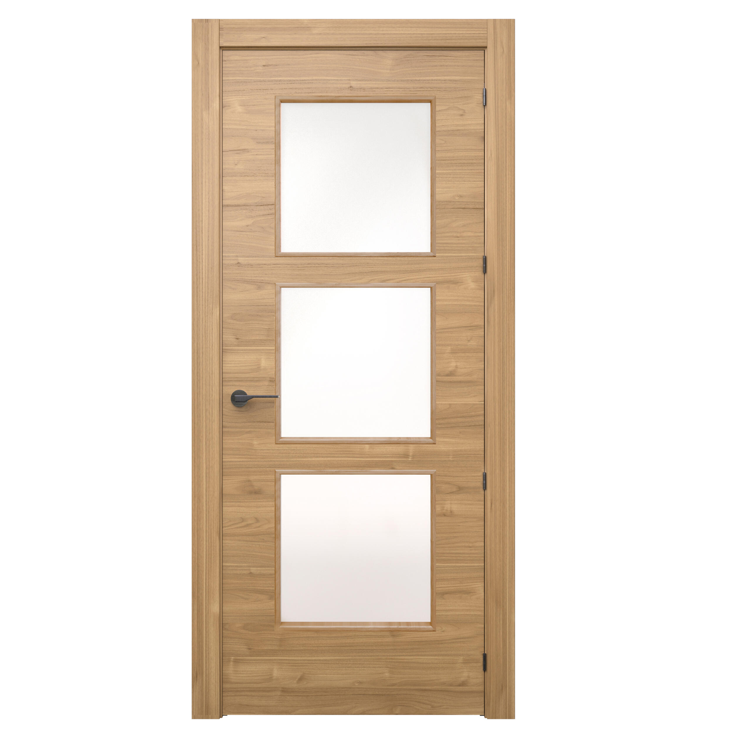 Puerta de interior abatible vidriera con cristal incluido estructura maciza acabado barnizado serie line plus oslo slow nogal apertura izquierda cerco de 70 x 20 anchura 72.5 cm