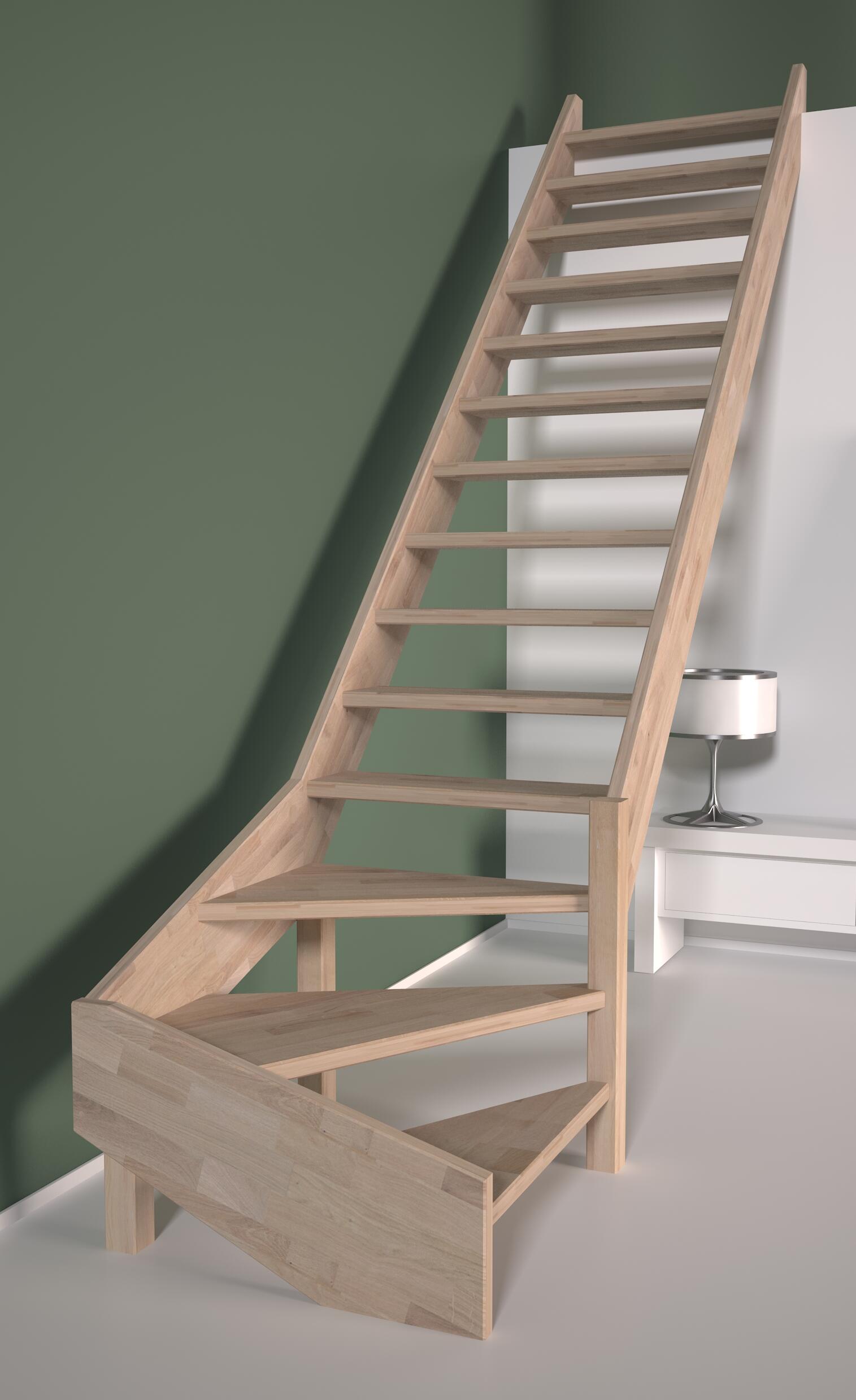 Escalera 1/4 de giro d provence sin contrahuella uso interior ancho 90cm roble