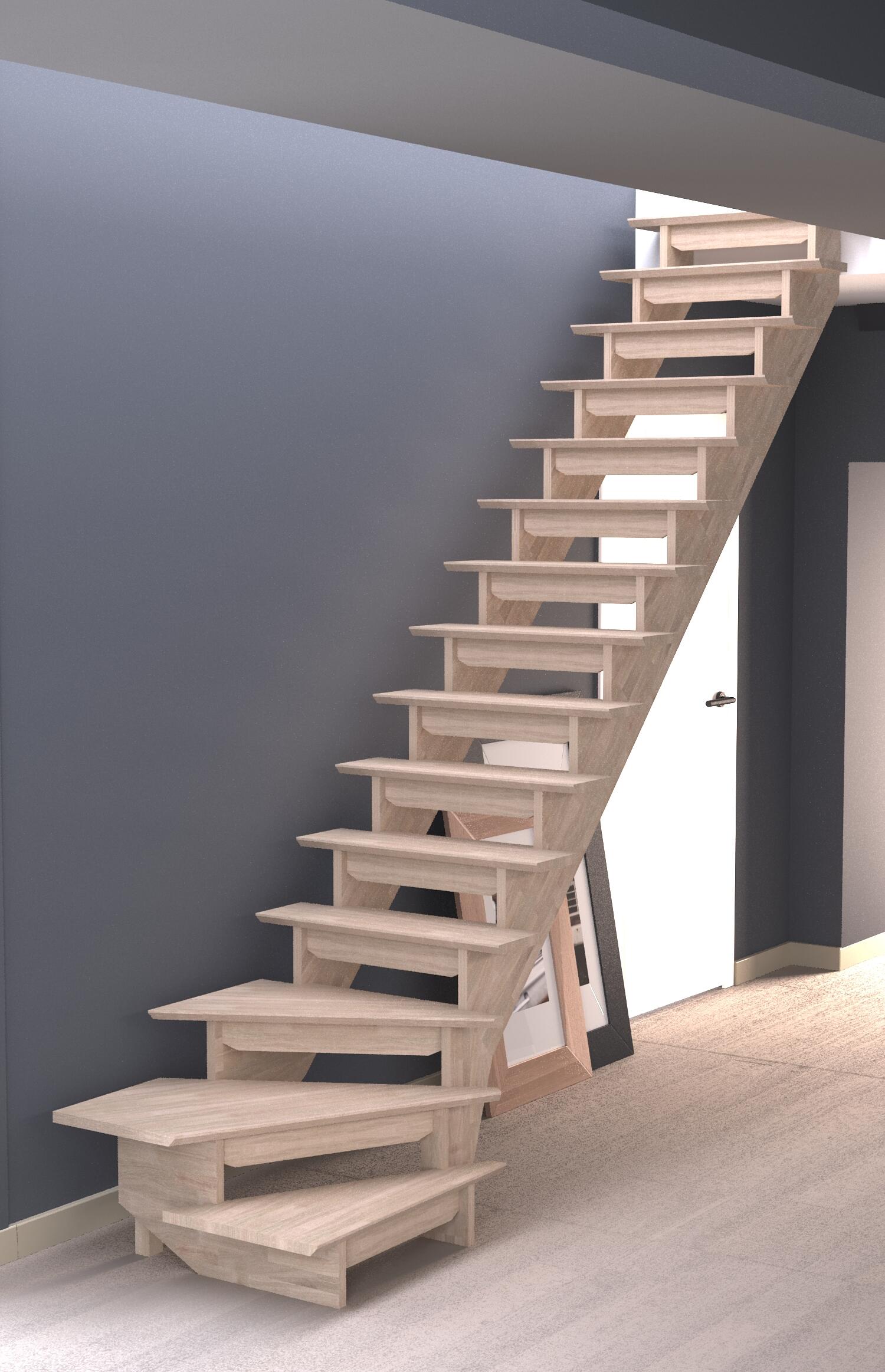 Escalera 1/4 de giro d auvergne con contrahuella uso interior ancho 90cm roble