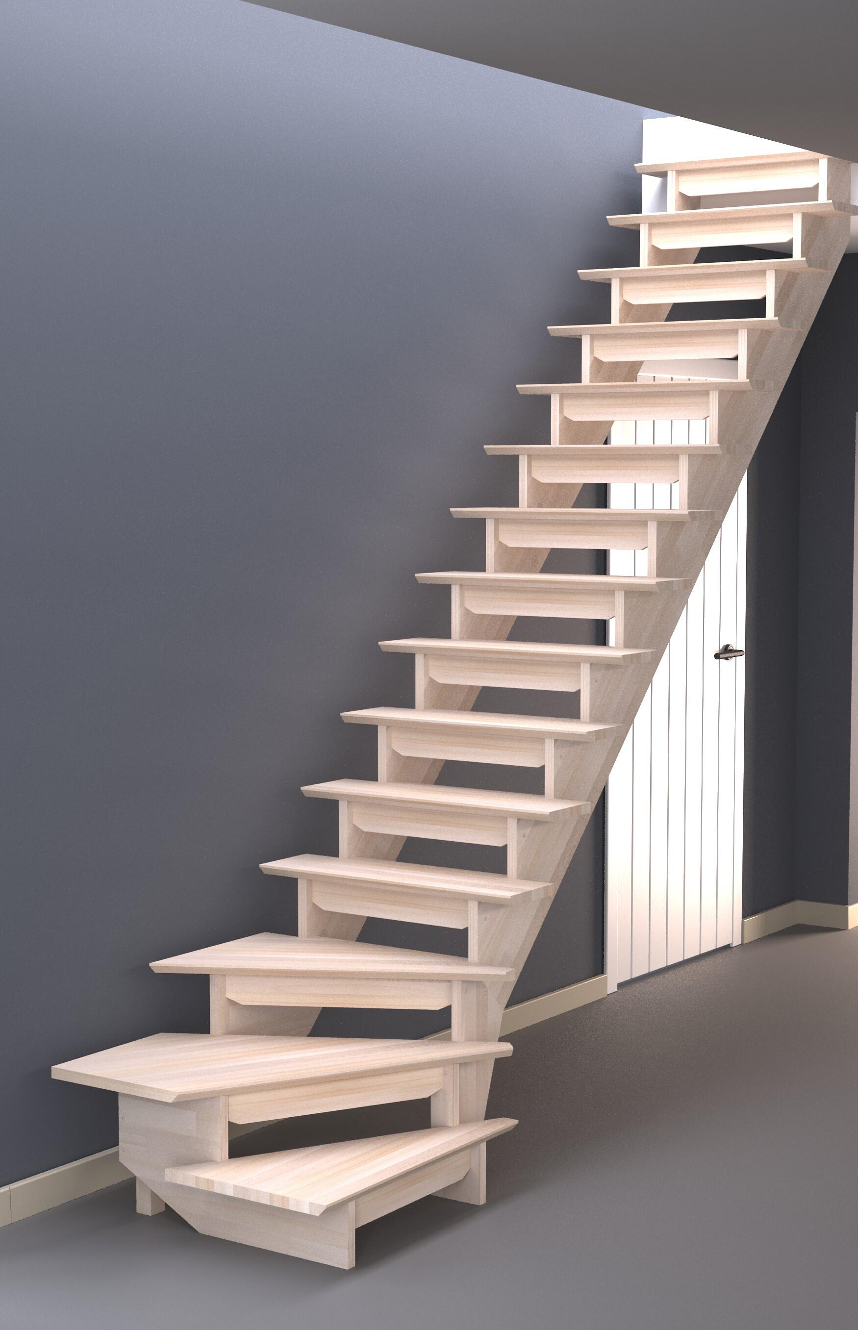 Escalera 1/4 de giro d bretagne con contrahuella uso interior ancho 90cm haya