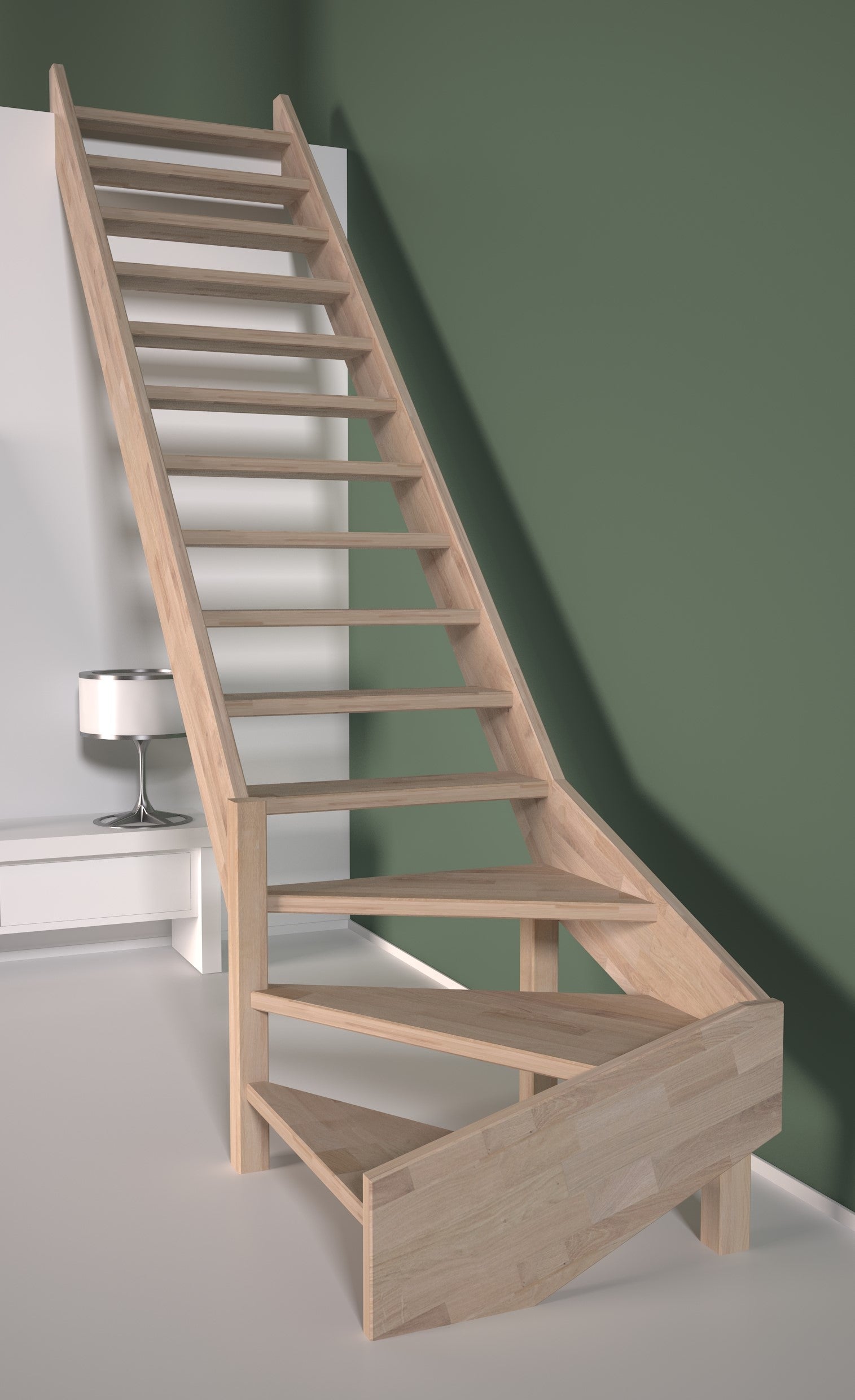 Escalera 1/4 de giro i provence sin contrahuella uso interior ancho 90cm roble