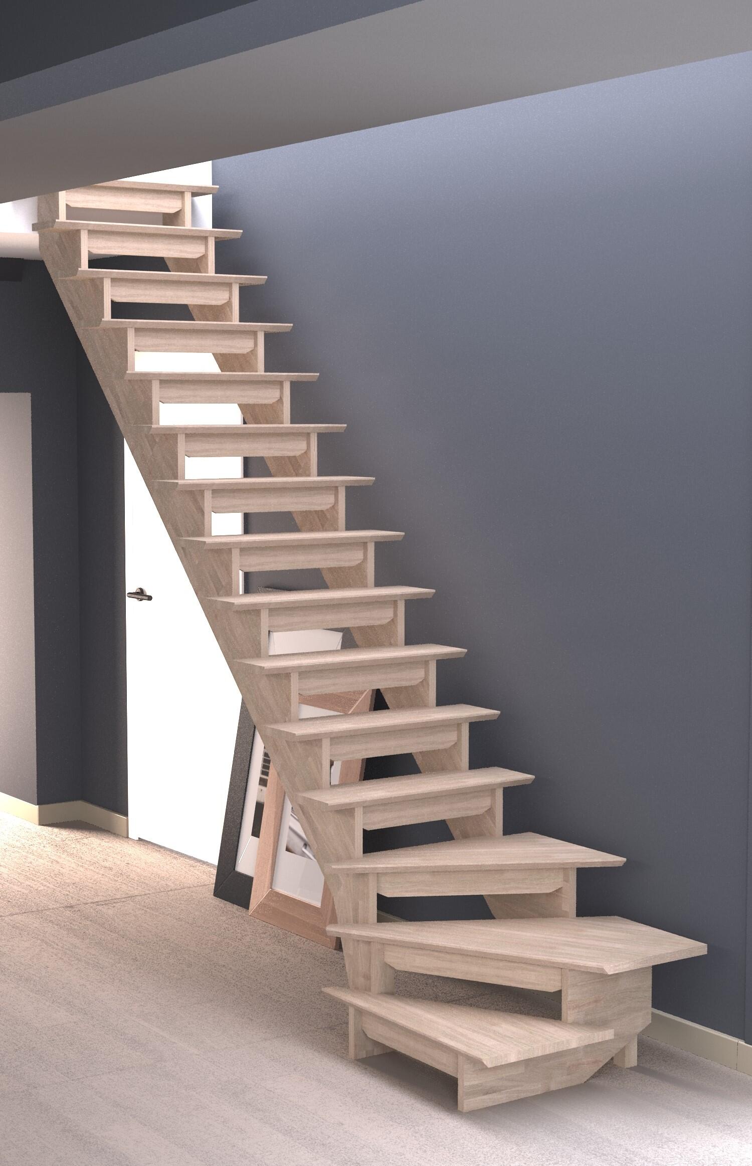 Escalera 1/4 de giro i auvergne con contrahuella uso interior ancho 90cm roble