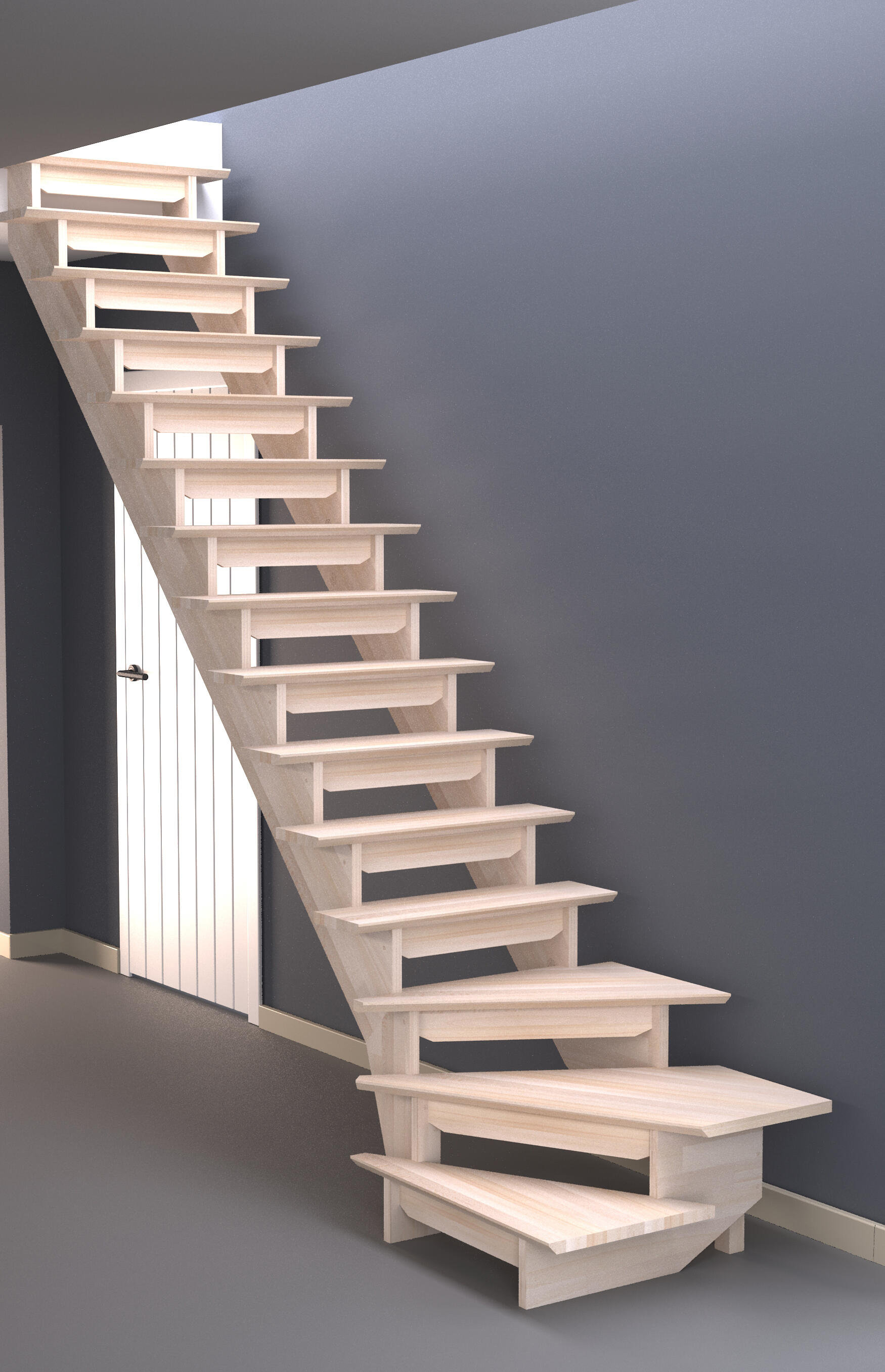 Escalera 1/4 de giro i bretagne con contrahuella uso interior ancho 90cm roble