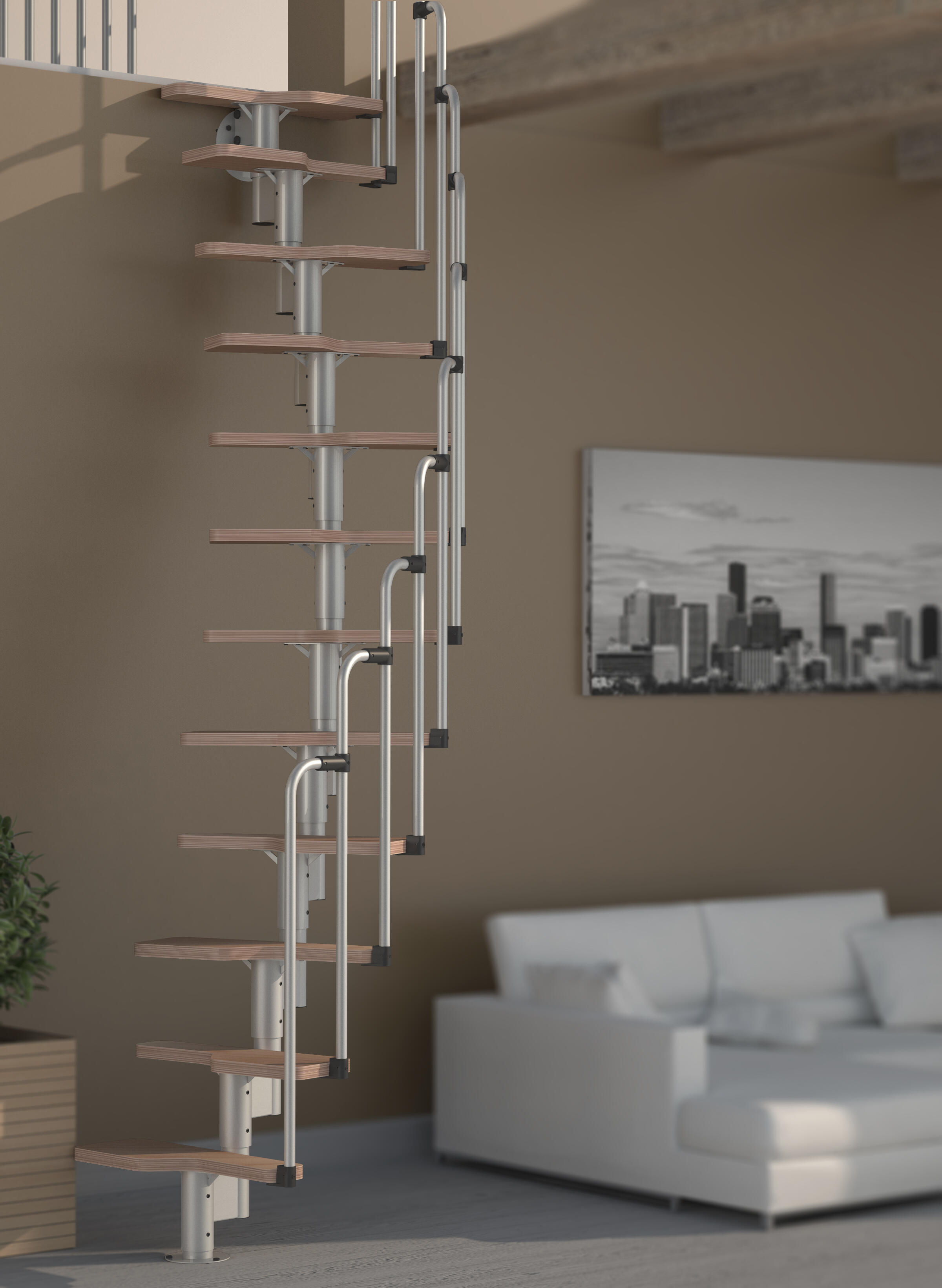 Escalera recta houston uso interior de abedul con barandilla