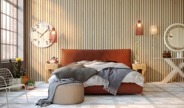 Revestimiento de pared palillería efecto 3D MDF Yute bicolor roble/negro 260X32cm