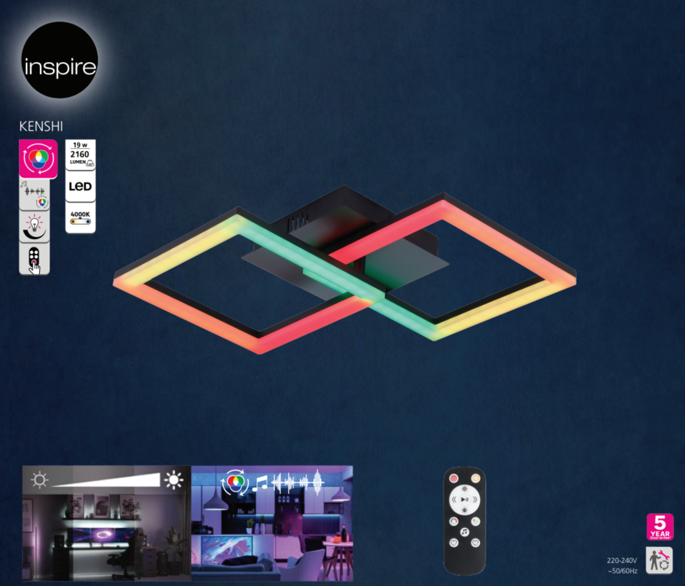 Plafon Kenshi czarno-biały RGB 2160 lm LED Inspire - 24