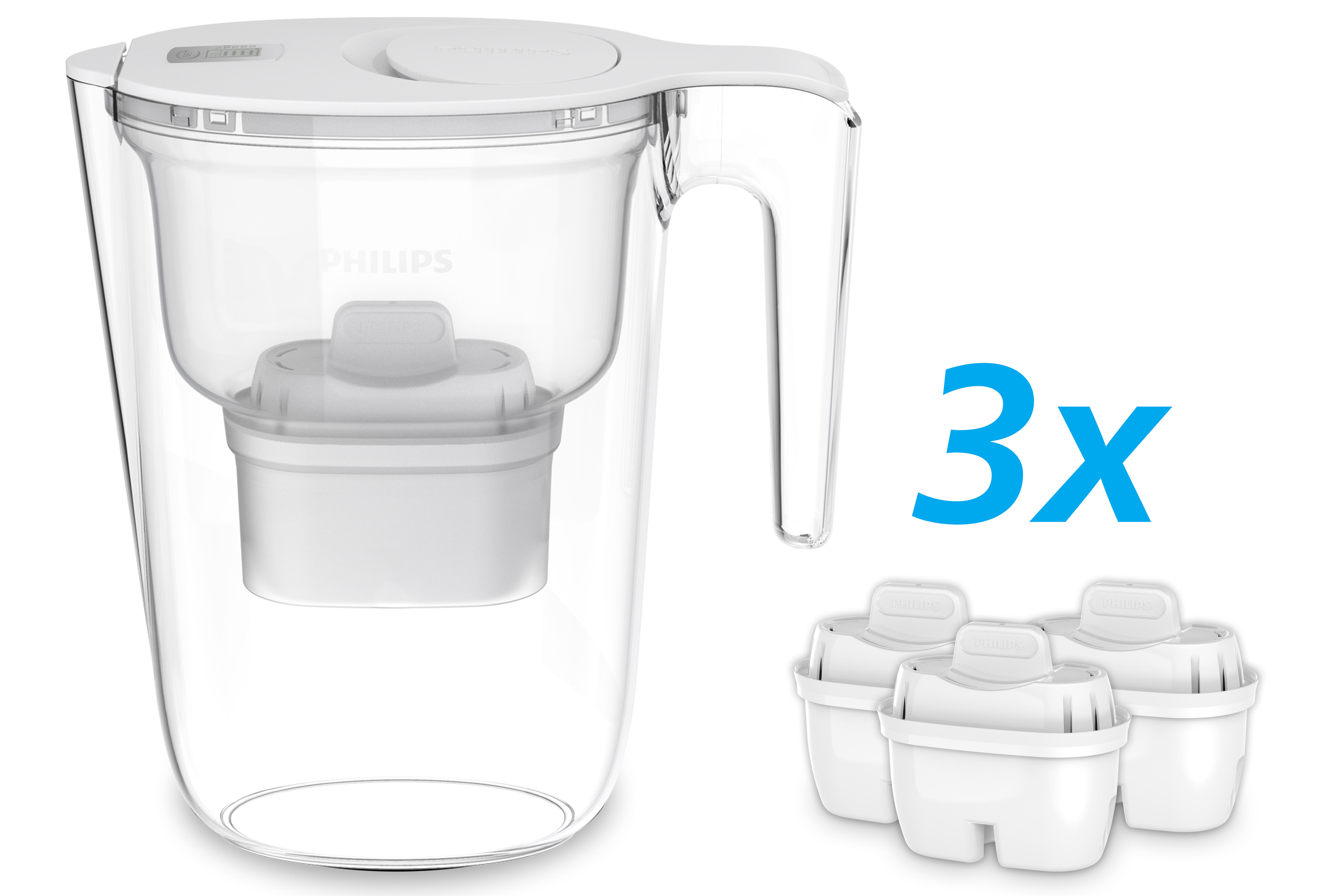 AQUAPHOR Carafe Filtrante Amethyst Blanche 2,8L + 3 Filtres MAXFOR+ - Réduit Calcaire Et Chlore