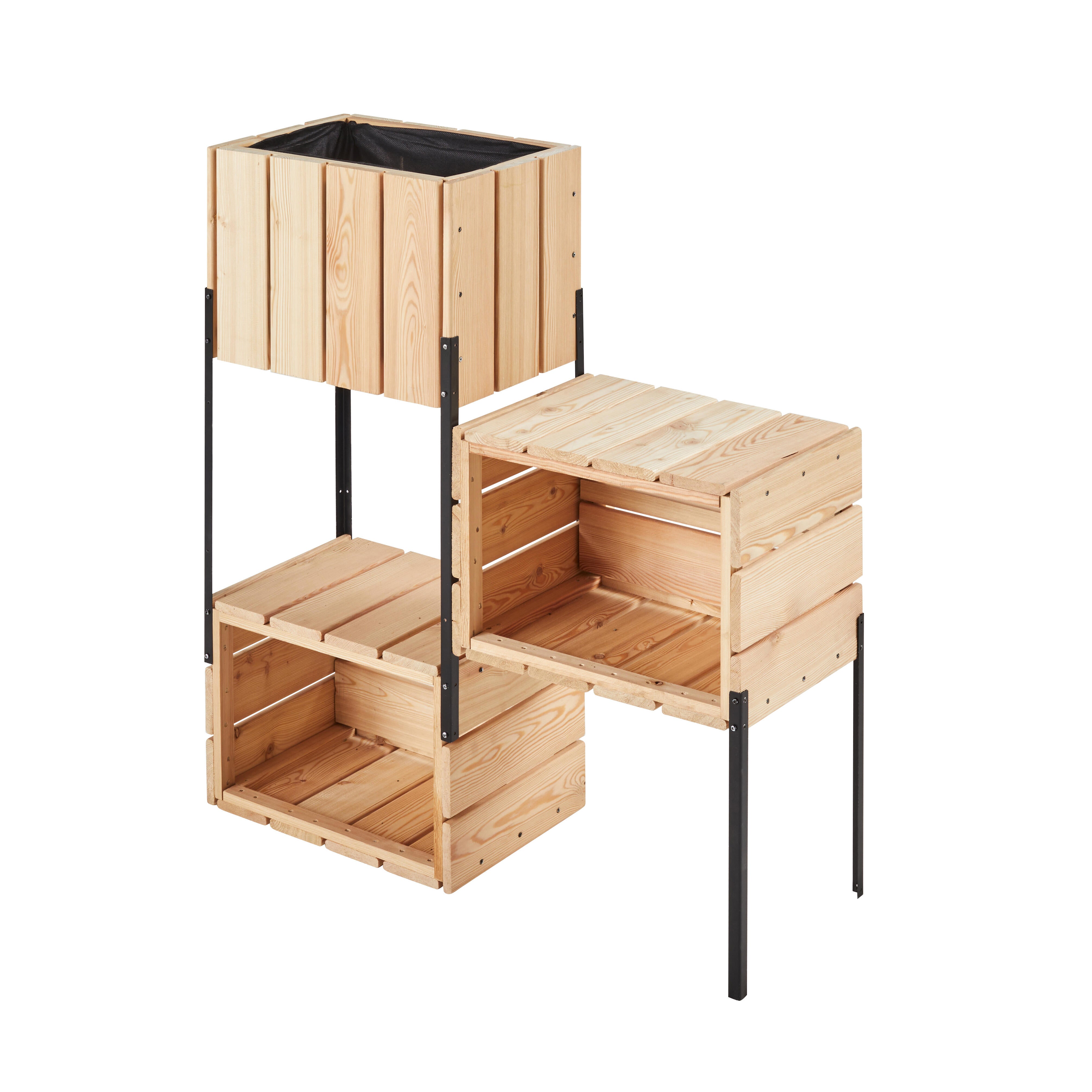 Juego de jardinera y soporte de madera Balcón beige 82x28x86 cm - 3