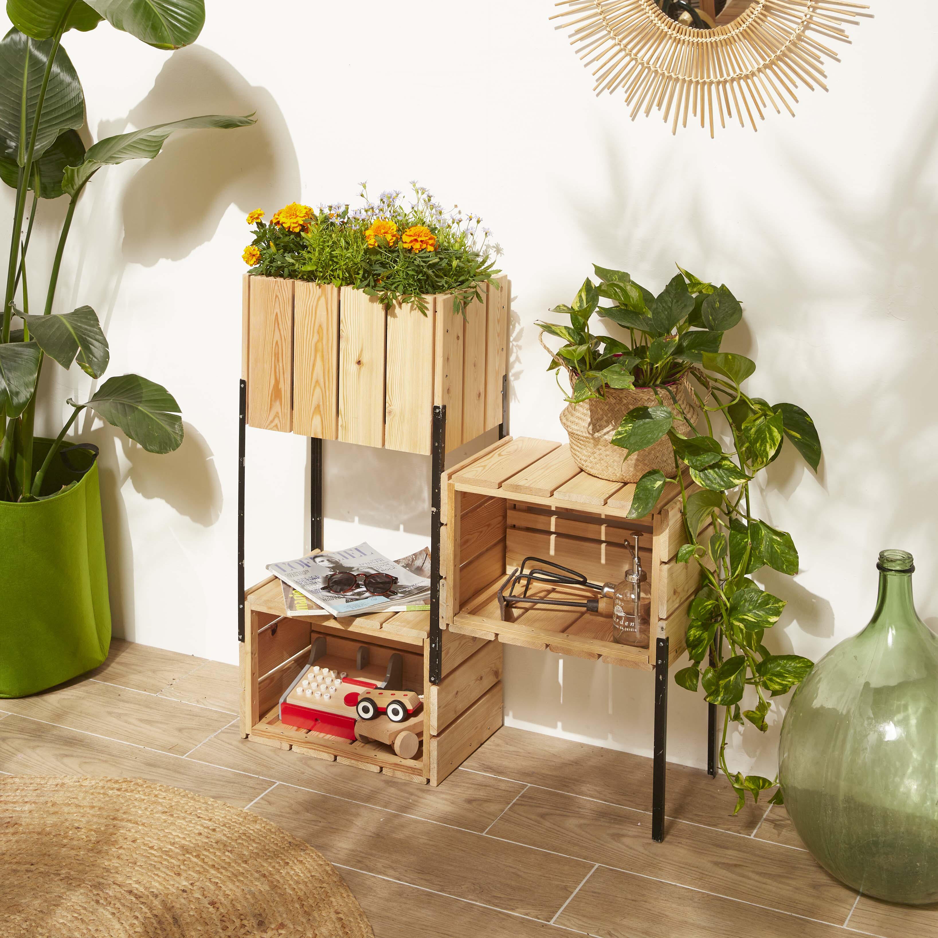 Juego de jardinera y soporte de madera Balcón beige 82x28x86 cm - 8