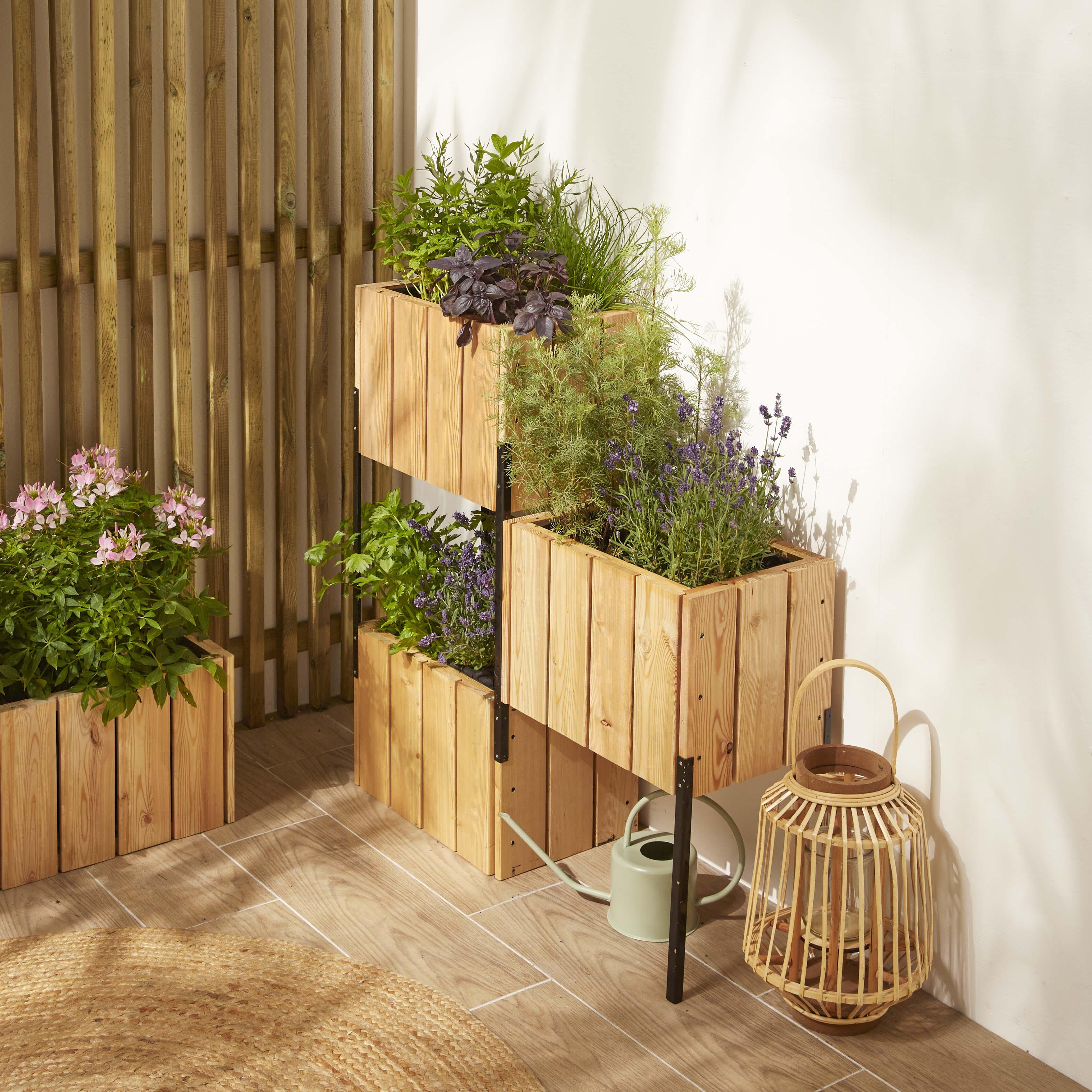 Juego de jardinera y soporte de madera Balcón beige 82x28x86 cm - 7