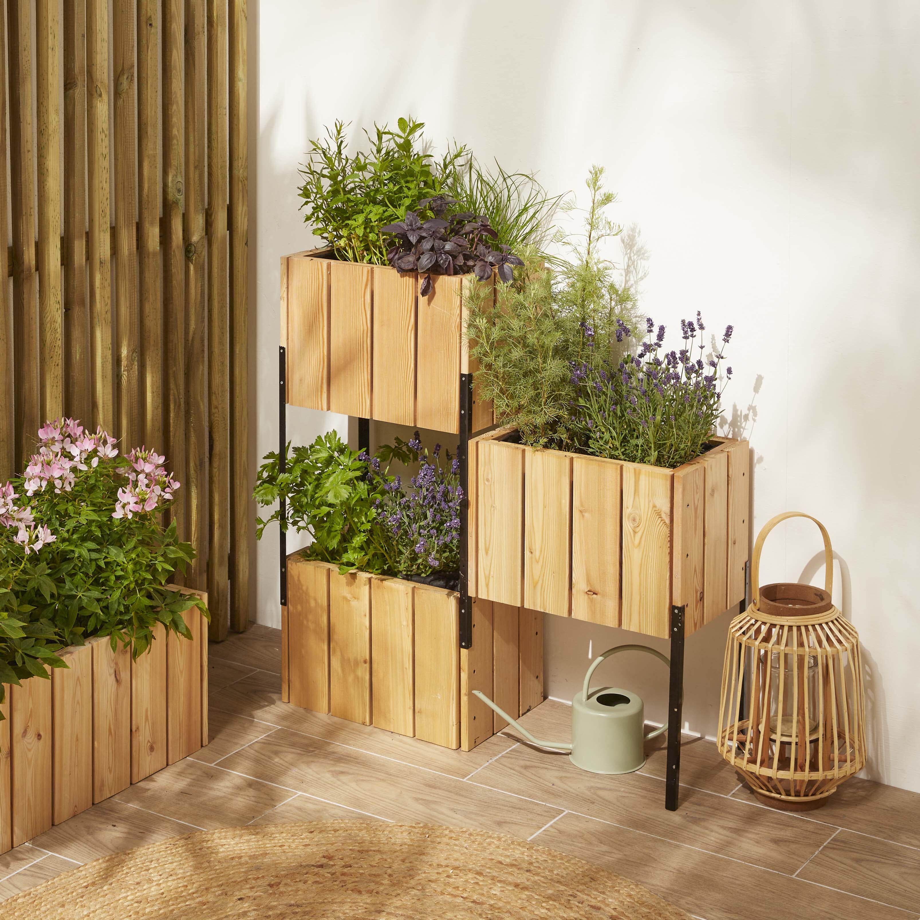 Juego de jardinera y soporte de madera Balcón beige 82x28x86 cm - 6