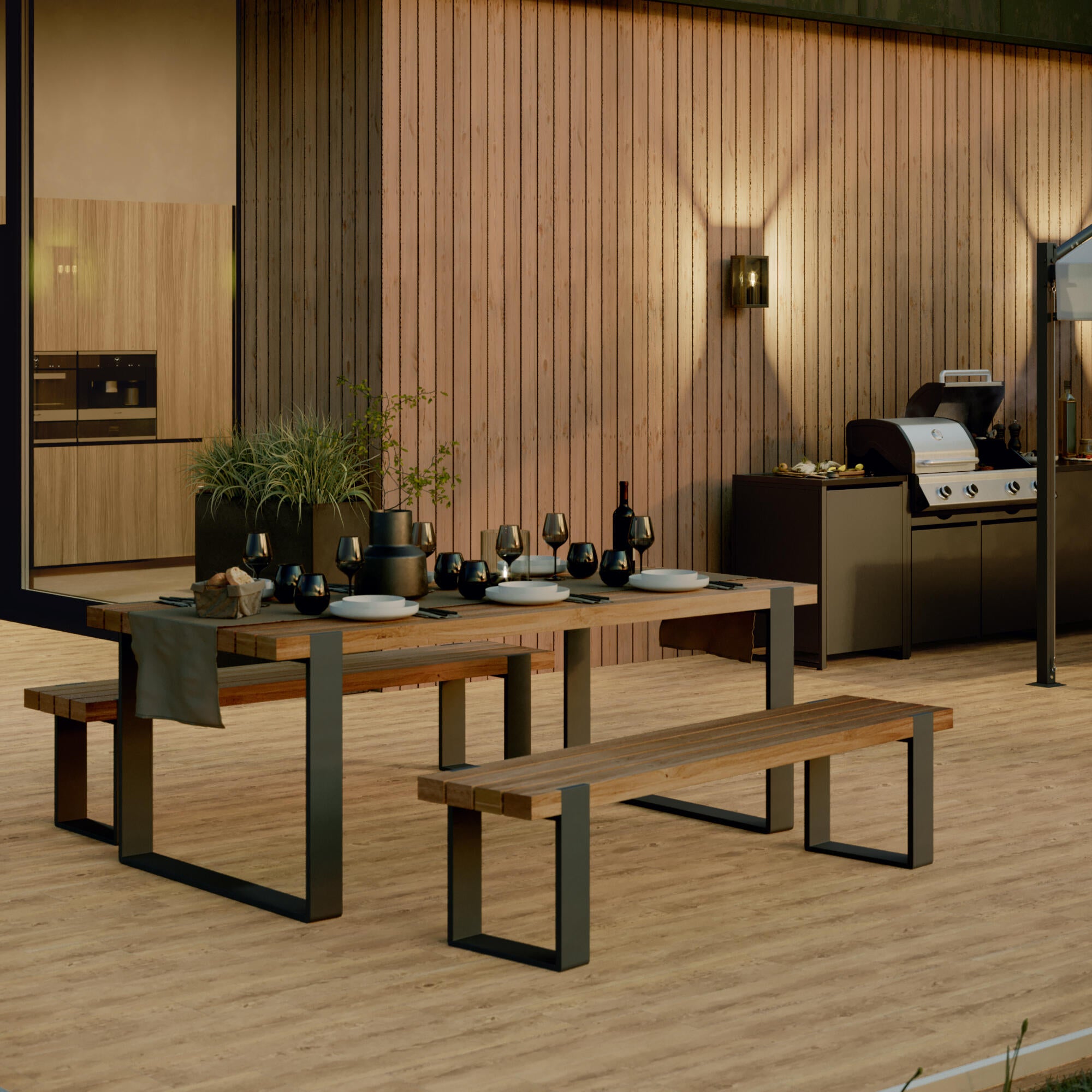 Panca da giardino in alluminio grigio Bermeo NATERIAL, 3 posti, seduta in legno - 2