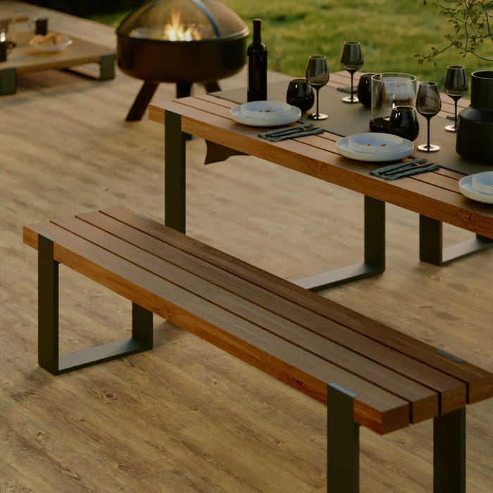 Lot table fixe et 2 bancs NATERIAL Bermeo, aluminium gris anthracite et ...