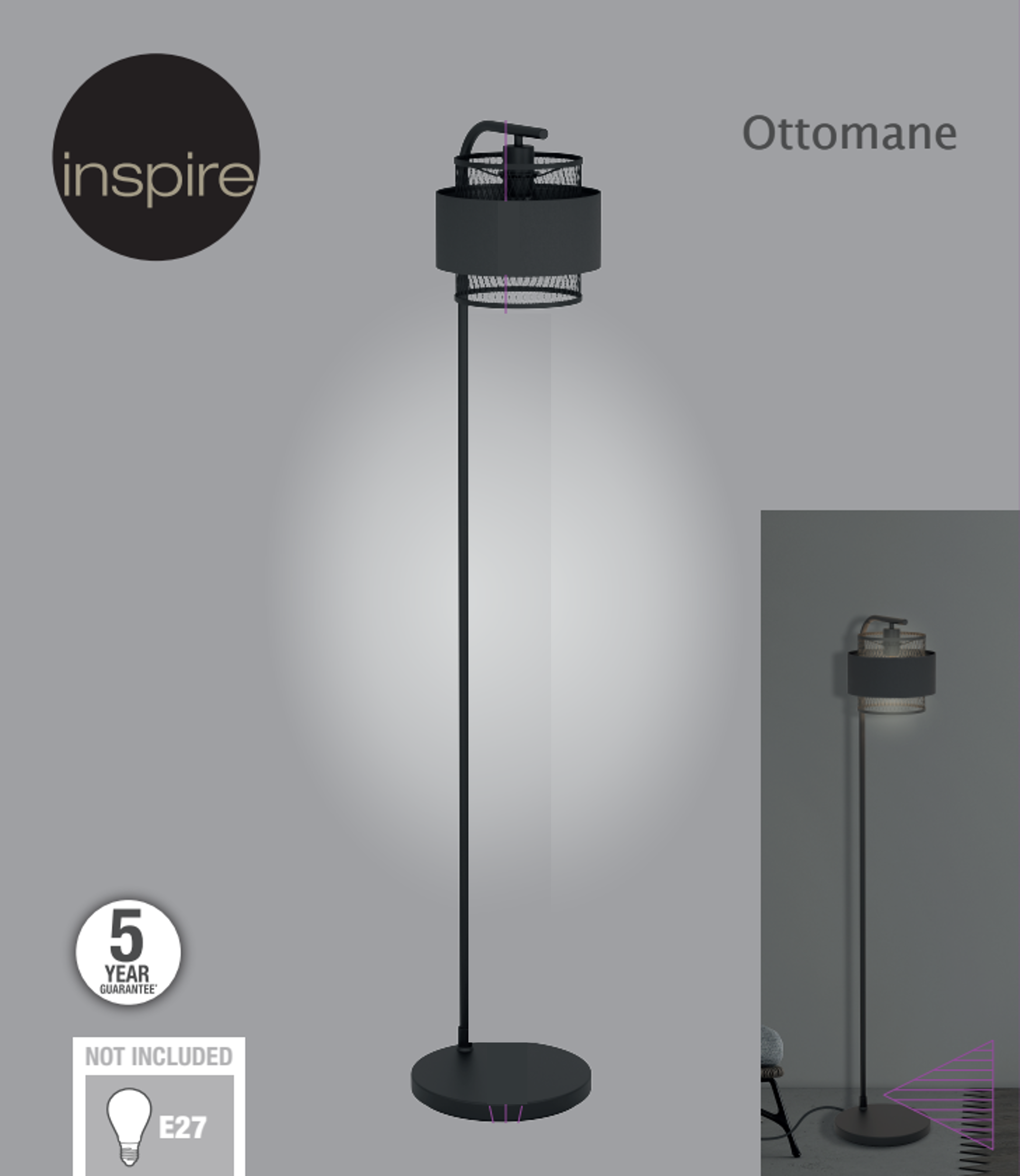 Lampada da terra Ottomane in acciaio, H 160.5 cm, E27 INSPIRE - 19