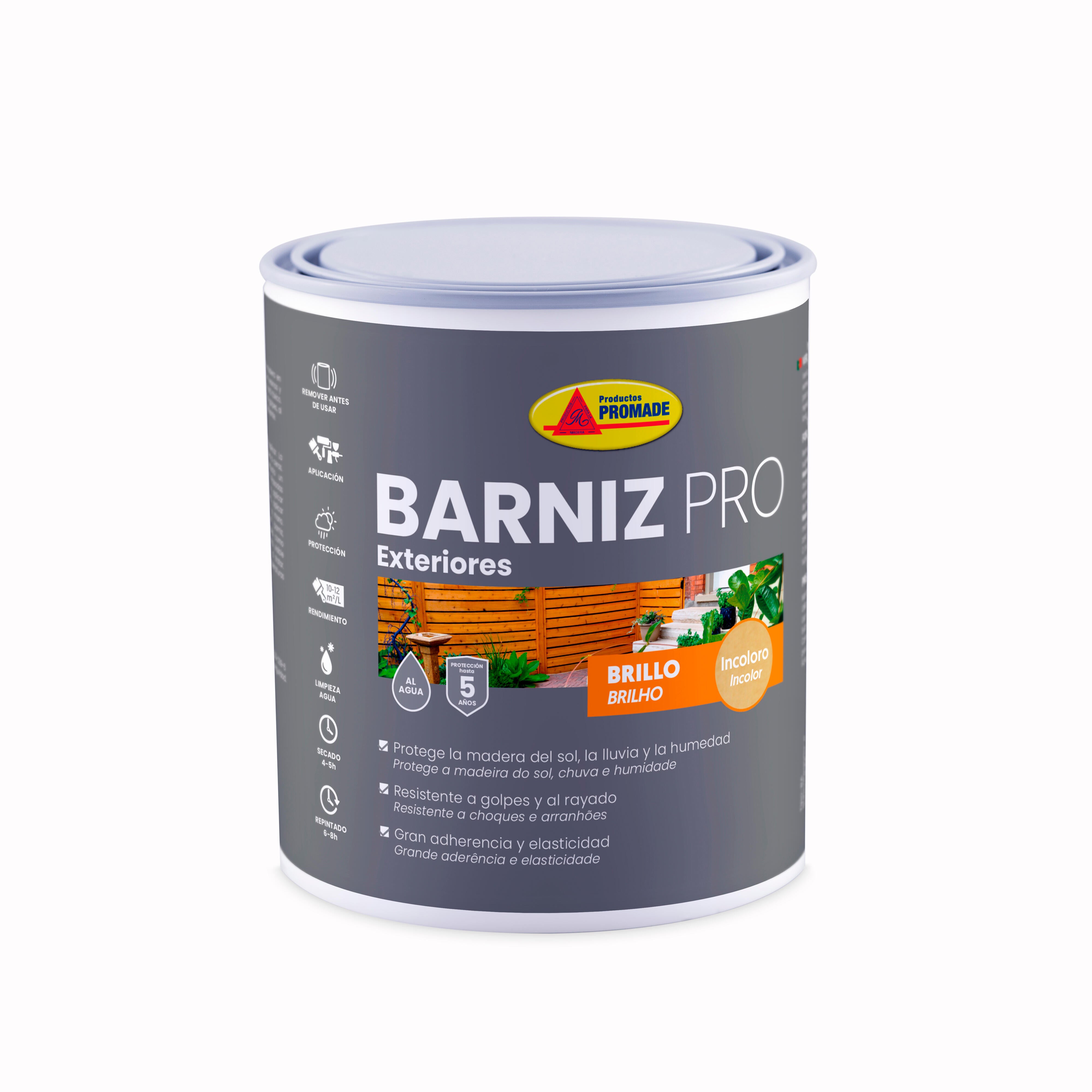 Barniz de madera de exterior color incoloro para caseta de jardín, mobiliario, puerta, ventana PROMADE brillante 750 ml base agua - 2