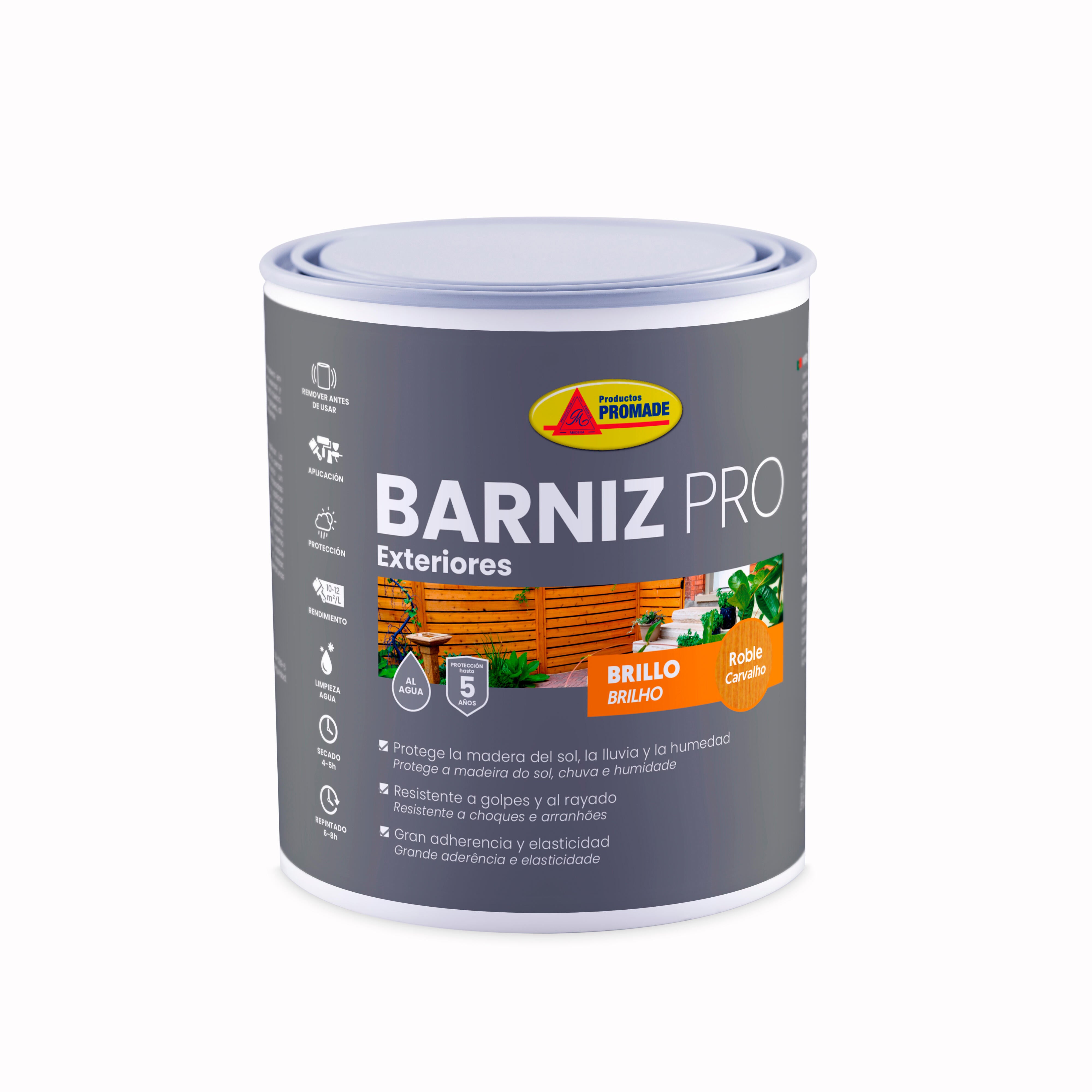 Barniz de madera de exterior color roble para caseta de jardín, mobiliario, puerta, ventana PROMADE brillante 750 ml base agua - 2