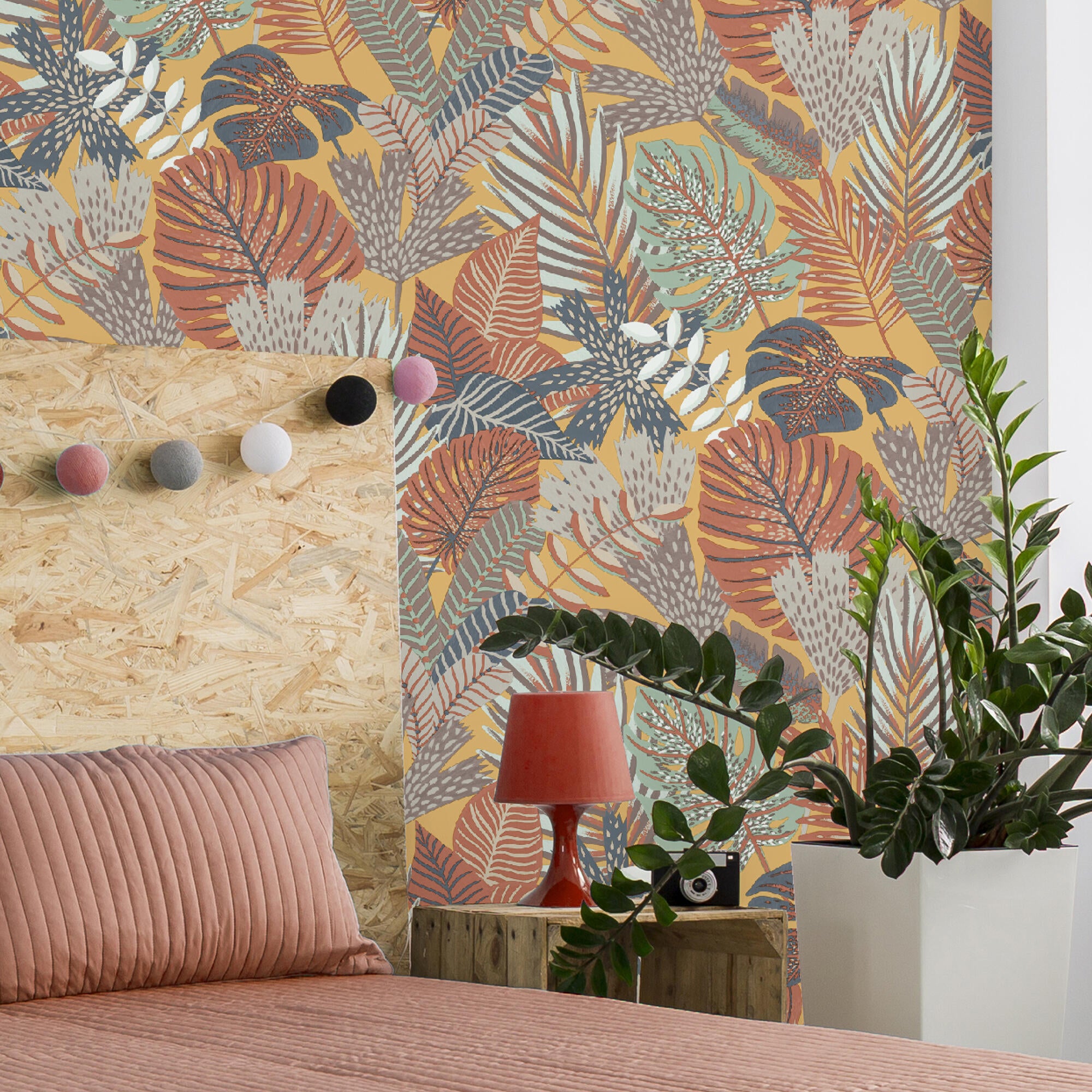 Papel pintado vinilo aplicación cola en pared naturaleza hojas multicolor ugepa 53cmx10.05m superlavable