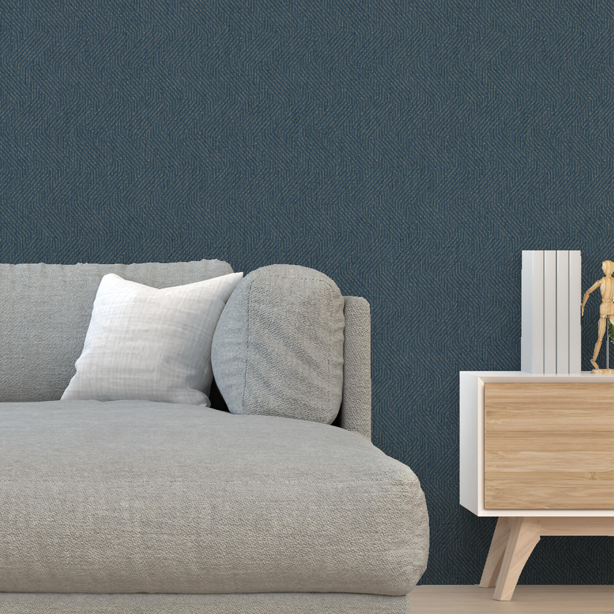 Papel pintado vinilo aplicación cola en pared geométrico geométrico azul ugepa 53cmx10.05m superlavable