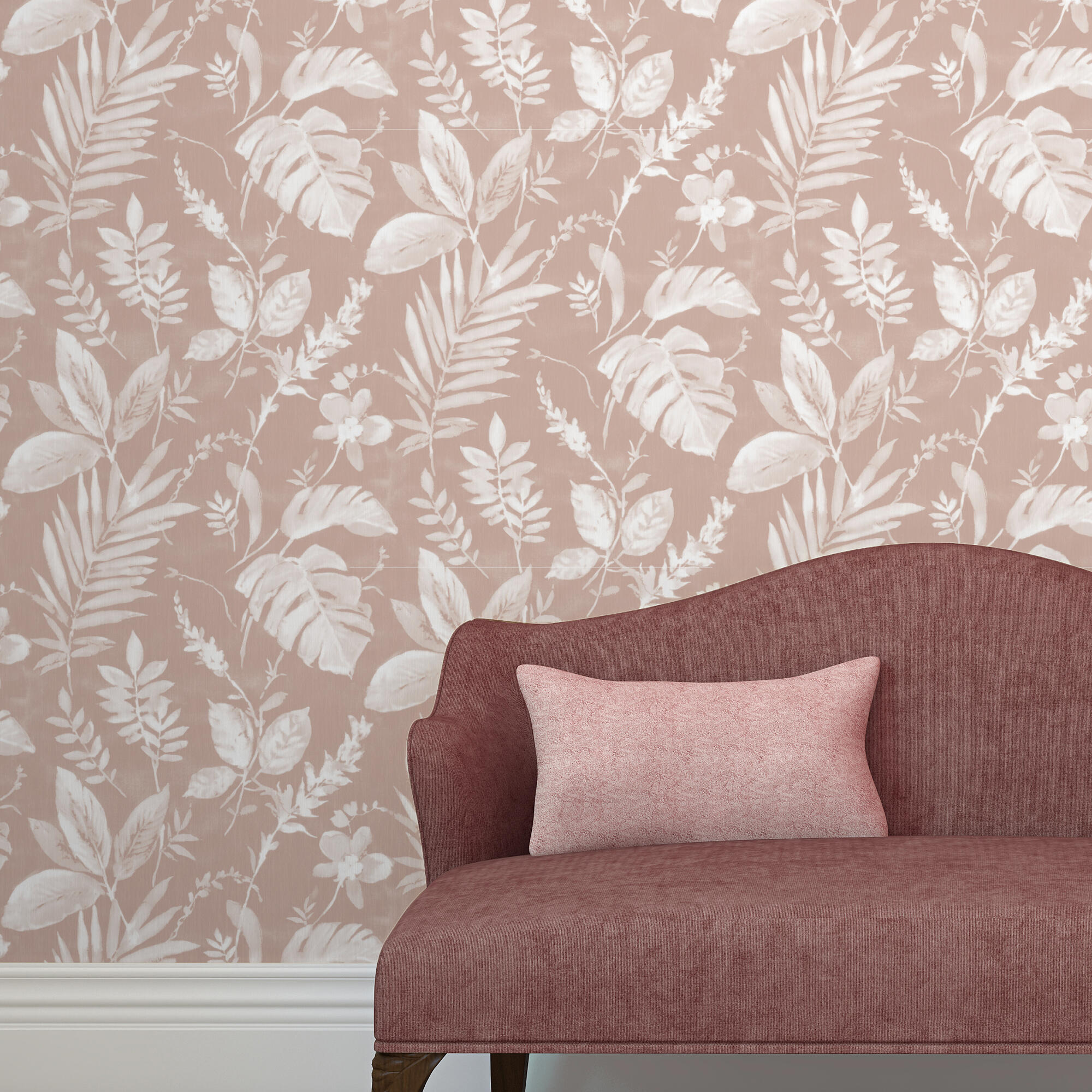 Papel pintado vinilo naturaleza hojas rosa
