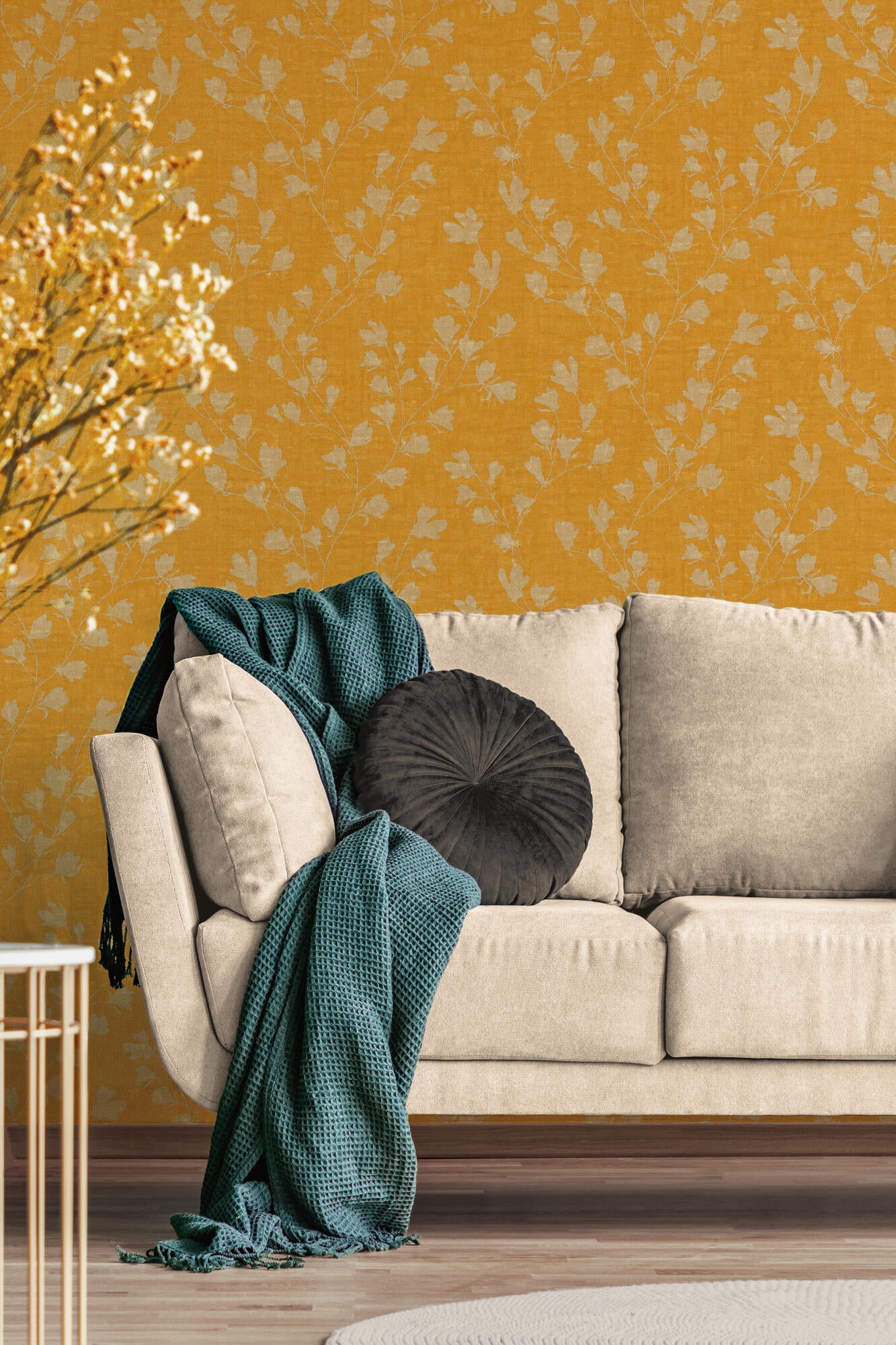Papel pintado vinilo aplicación cola en pared Naturaleza Nara 387471 amarillo  LUTECE 53cmx10.05m lavable - 5