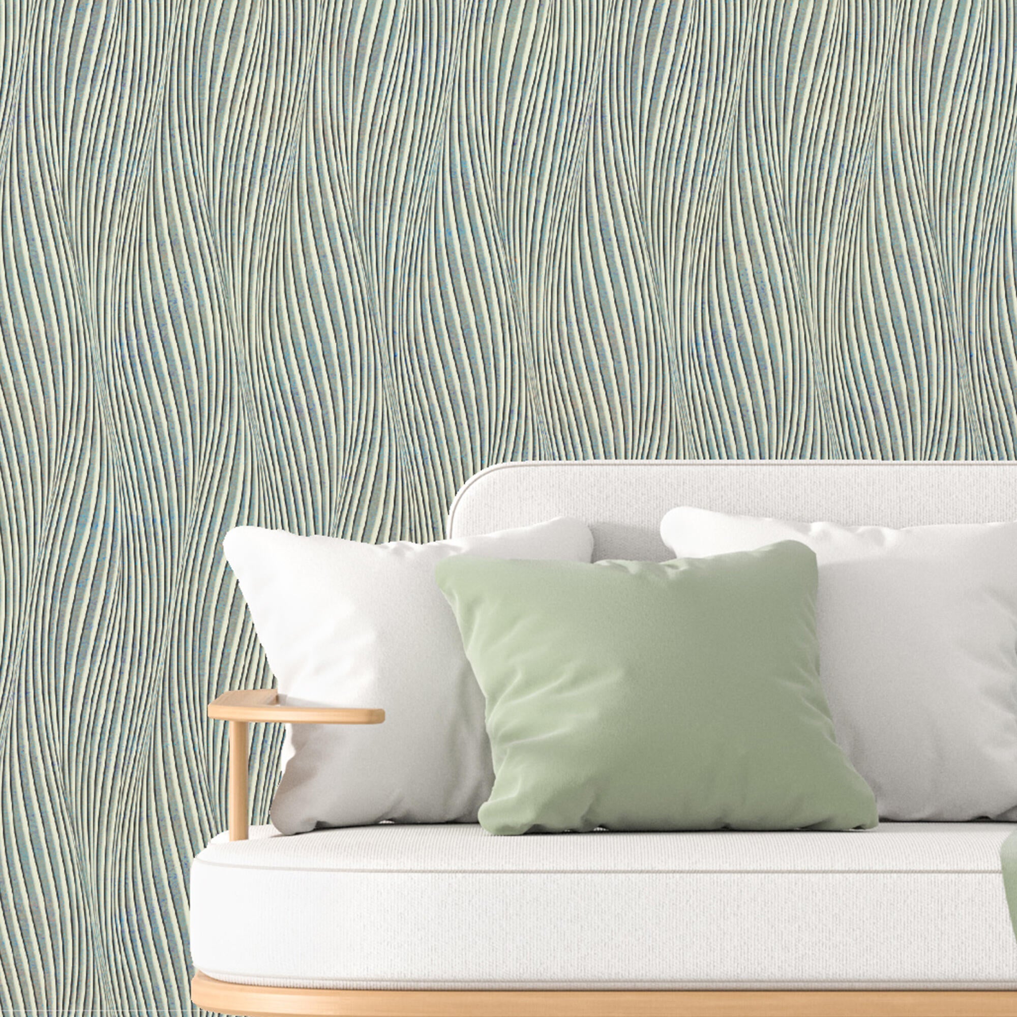 Papel pintado vinilo aplicación cola en pared geométrico ondas azul vinelus cmx10m lavable