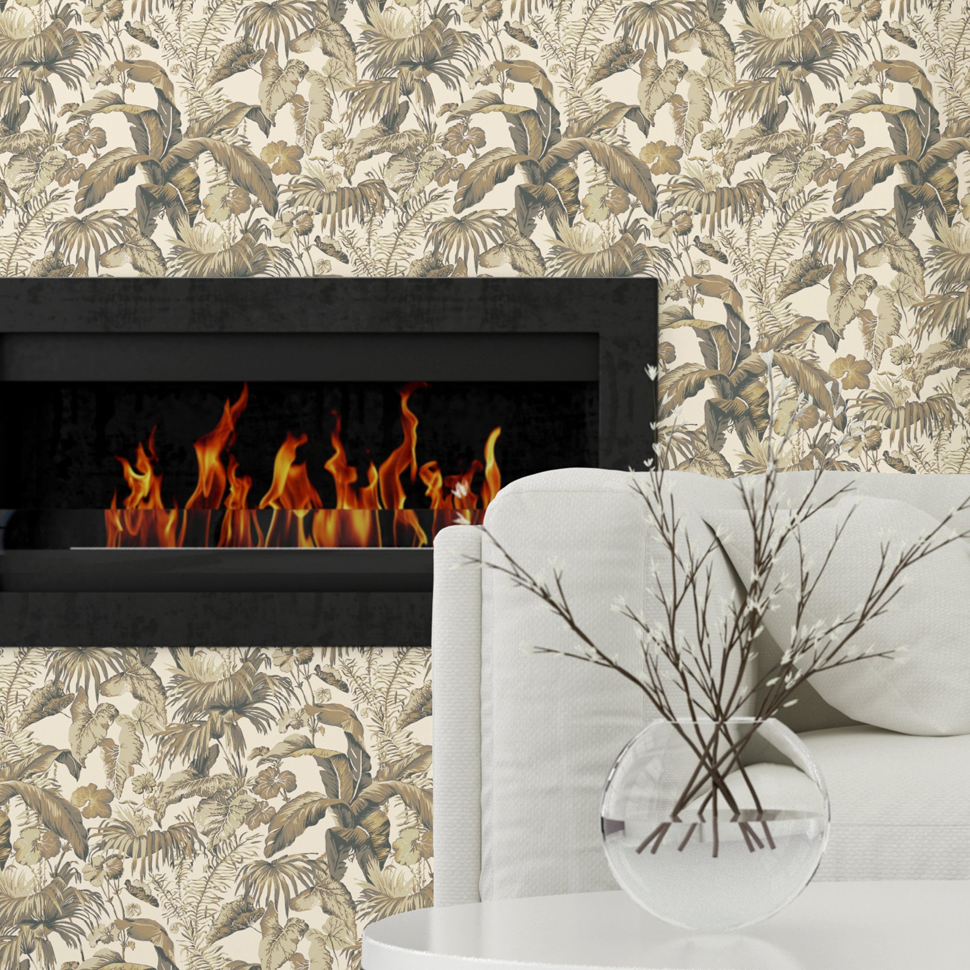 Papel pintado vinilo naturaleza hojas gris vinelus cmx10m