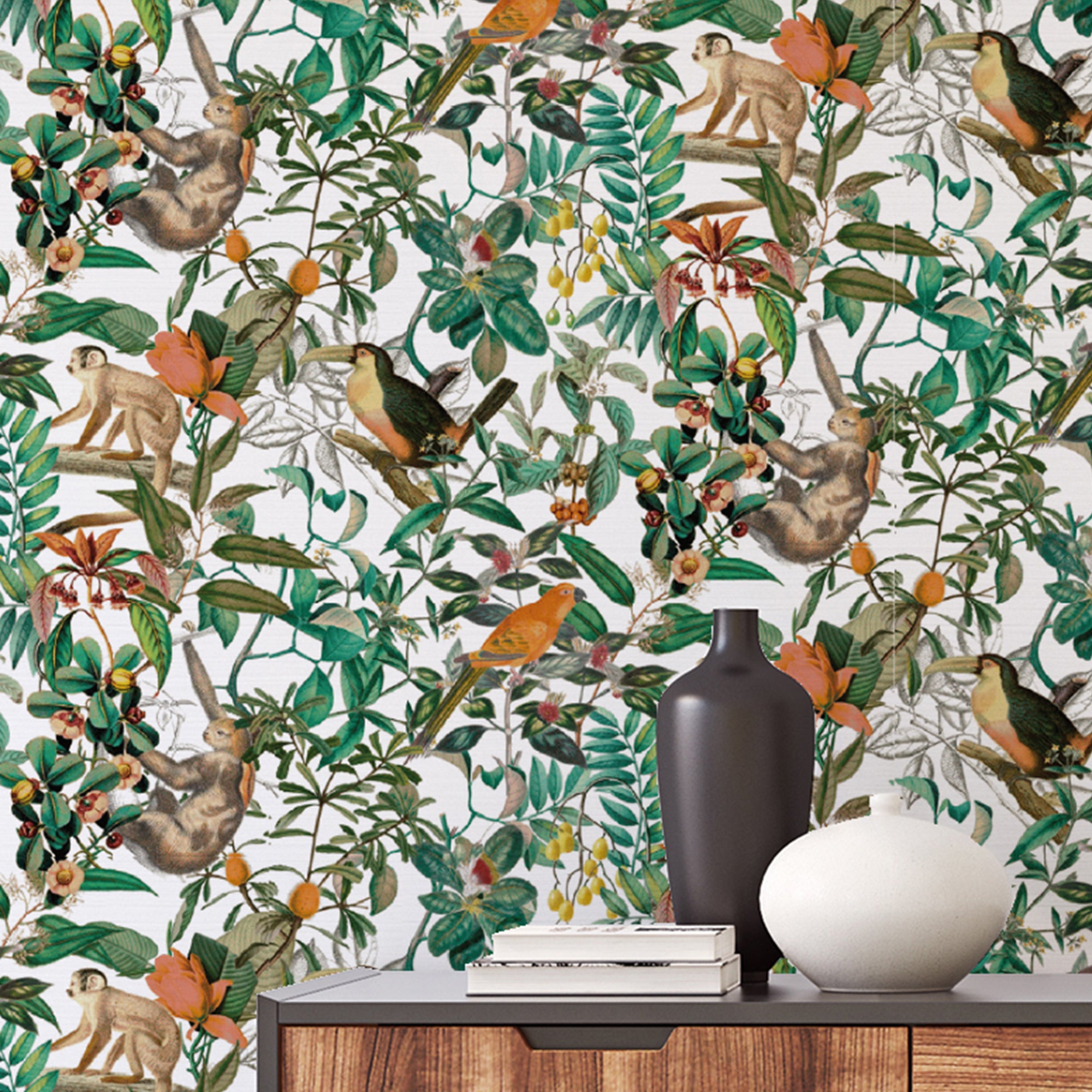 Papel pintado vinilo animales selva verde vinelus cmx10m