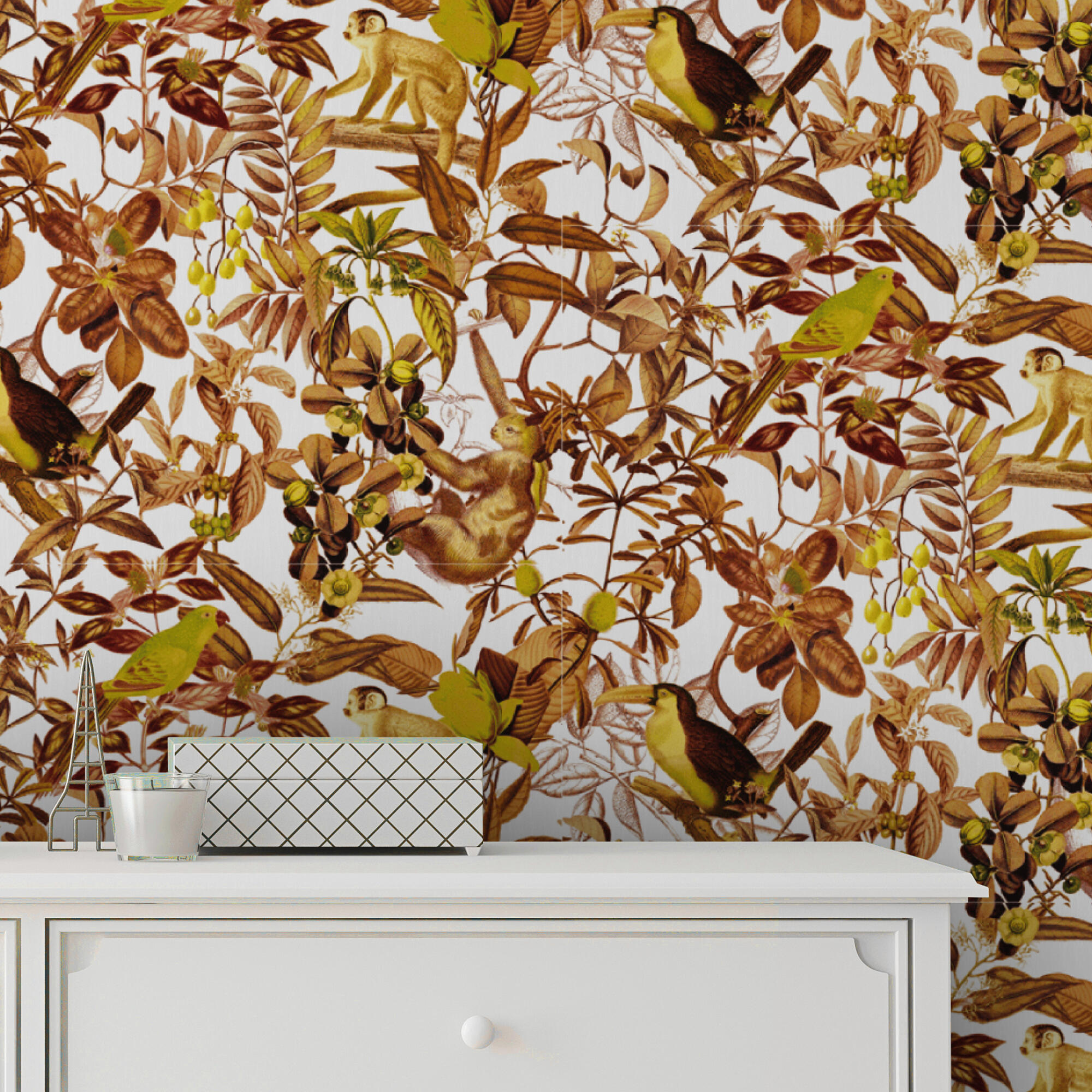 Papel pintado vinilo animales selva marrón vinelus cmx10m