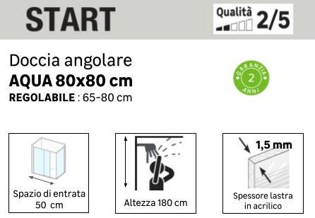 Box doccia angolare con porta scorrevole, acrilico piumato 1.5 mm, L 65-80 cm x L 80 cm, H 180 cm, bianco Aqva - 7