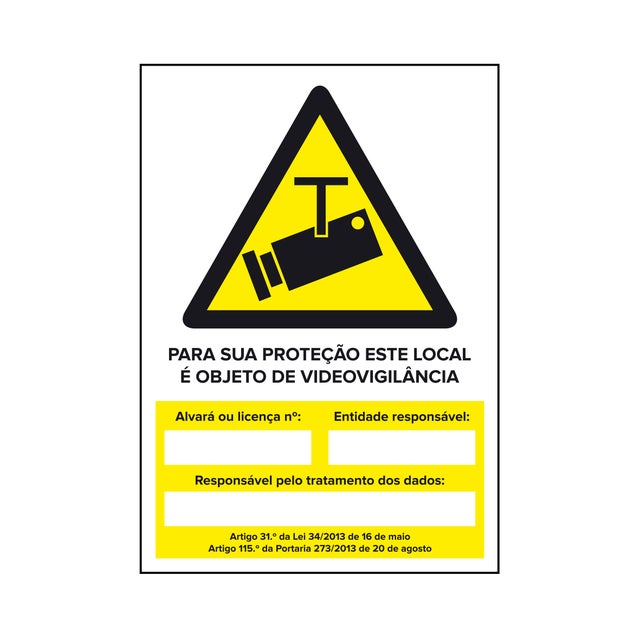Sinalética autocolante videovigilância estabelecimentos comerciais lei N.º 34/2013