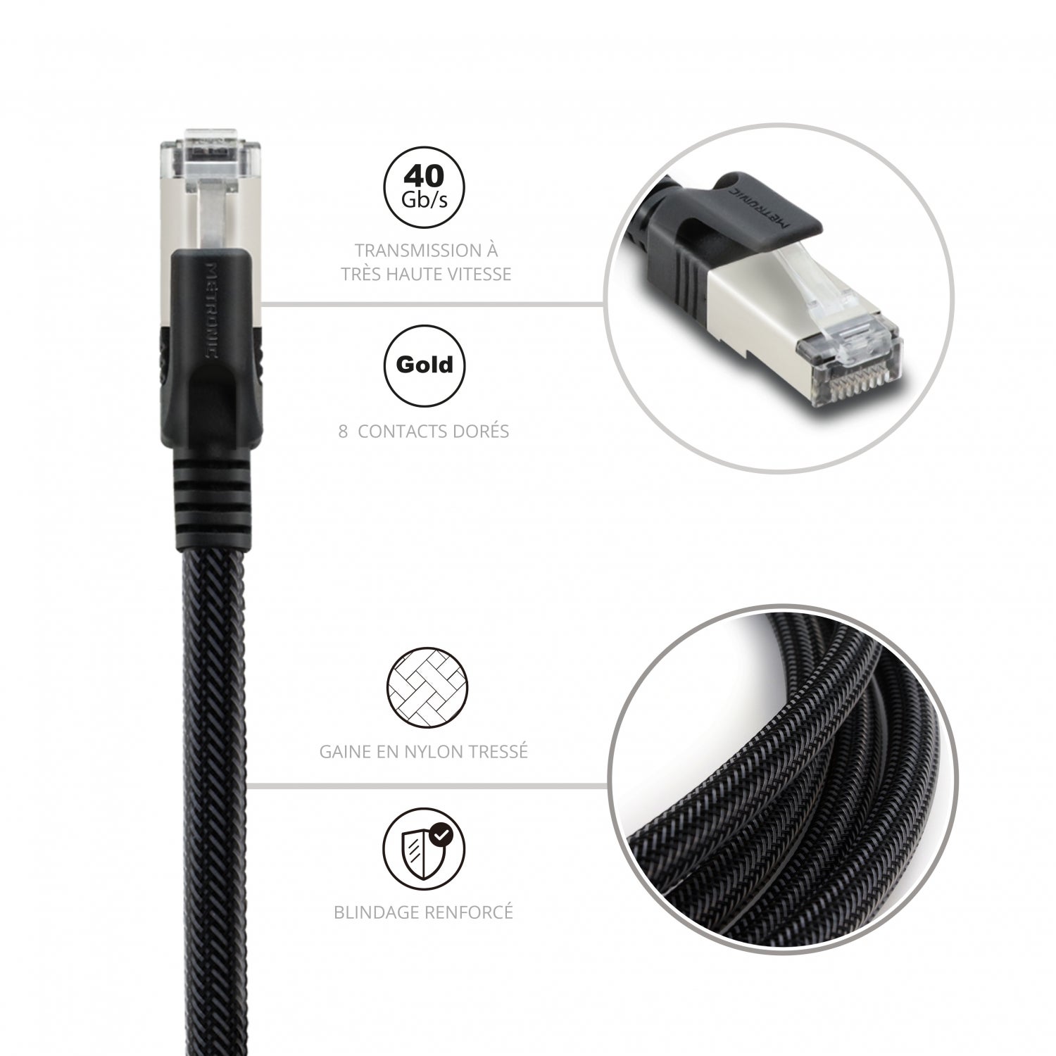 Câble Ethernet blindé RJ45 M/M, 1.5m, Metronic - 4