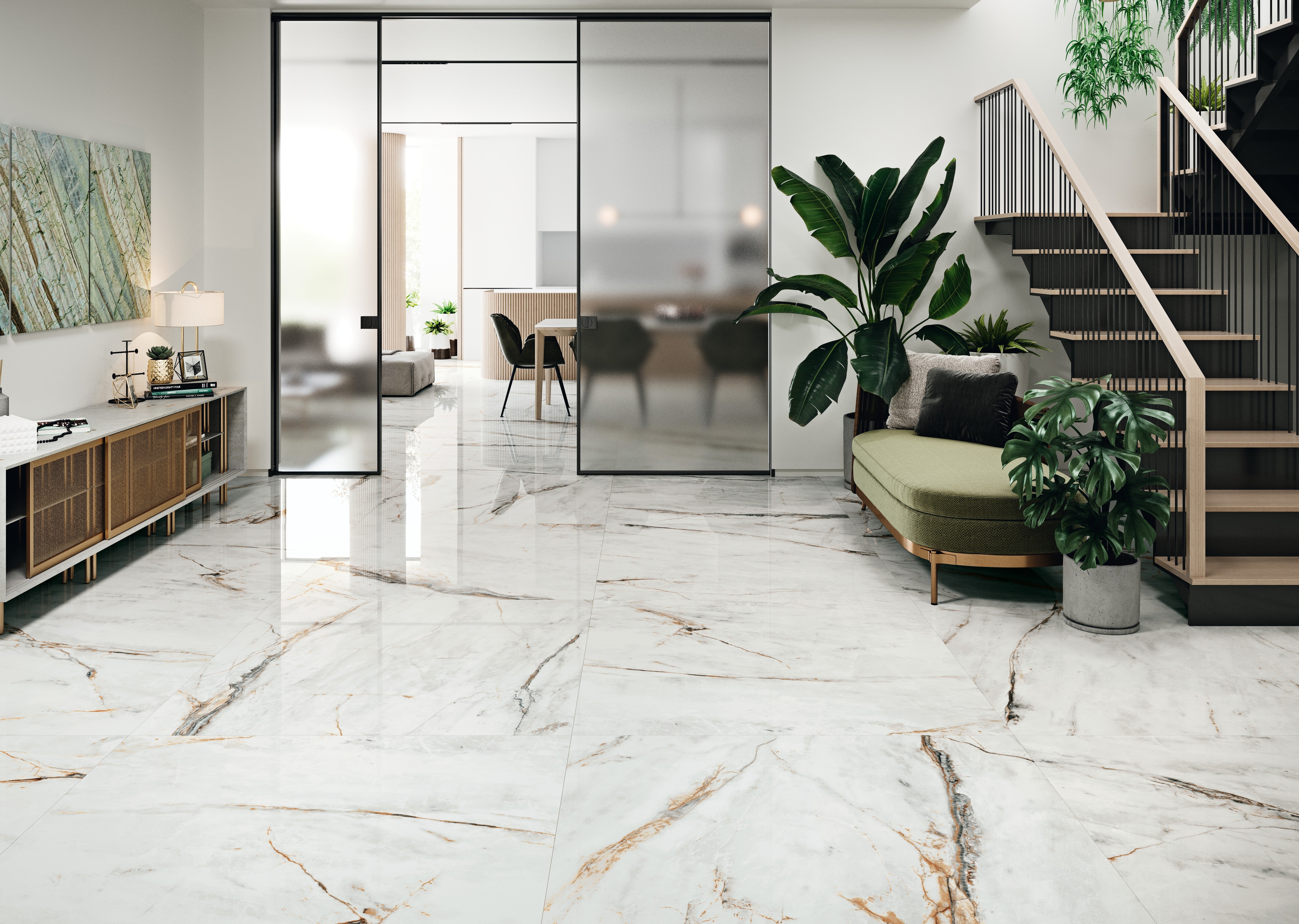 Suelo porcelánico san remo efecto mármol blanco 119x119 cm grespania