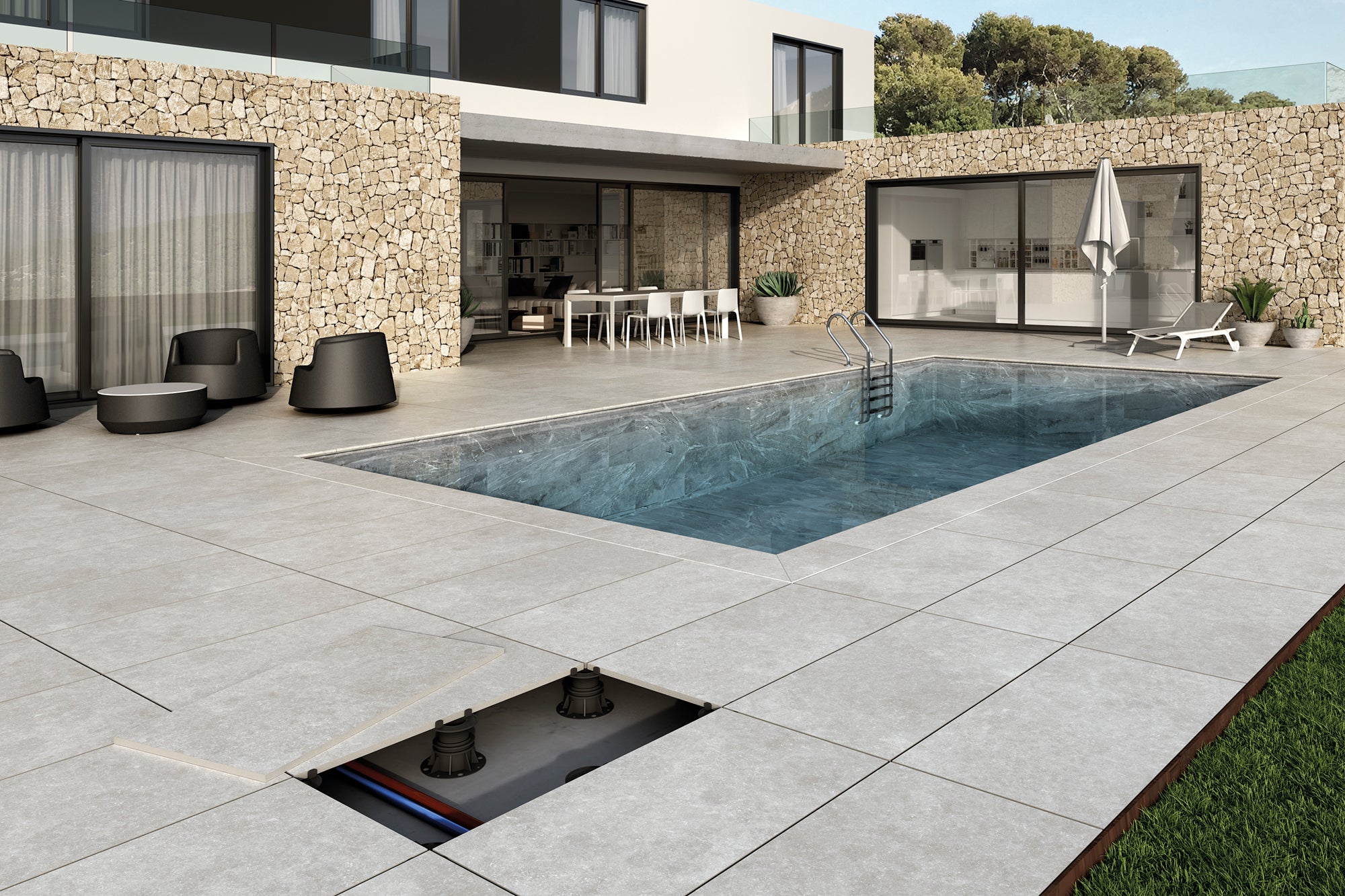 Suelo cerámico ardenas efecto piedra gris 120x120 cm c3
