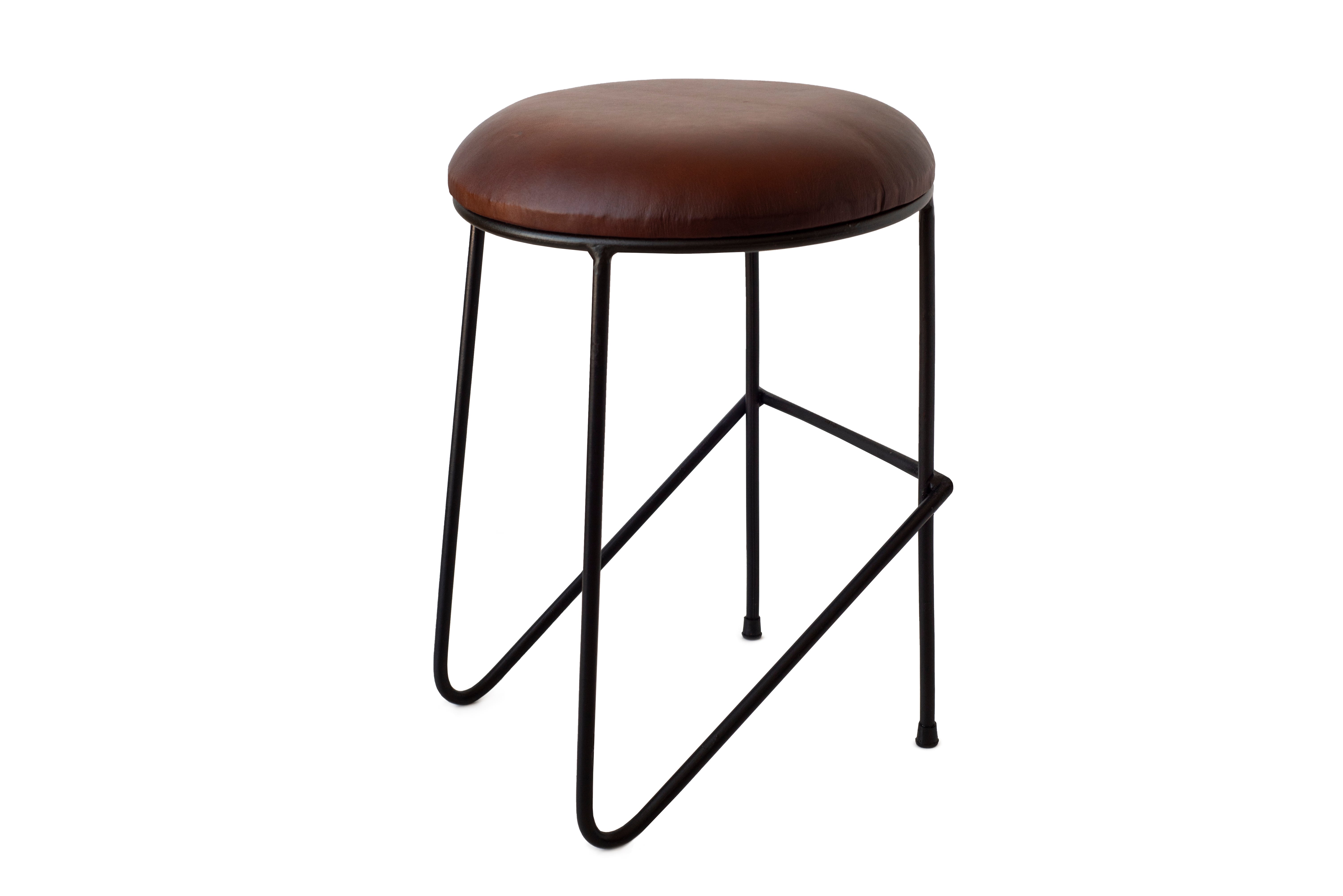 Taburete decorativo cuero y aluminio 4 patas marrón negro 35x49x35cm