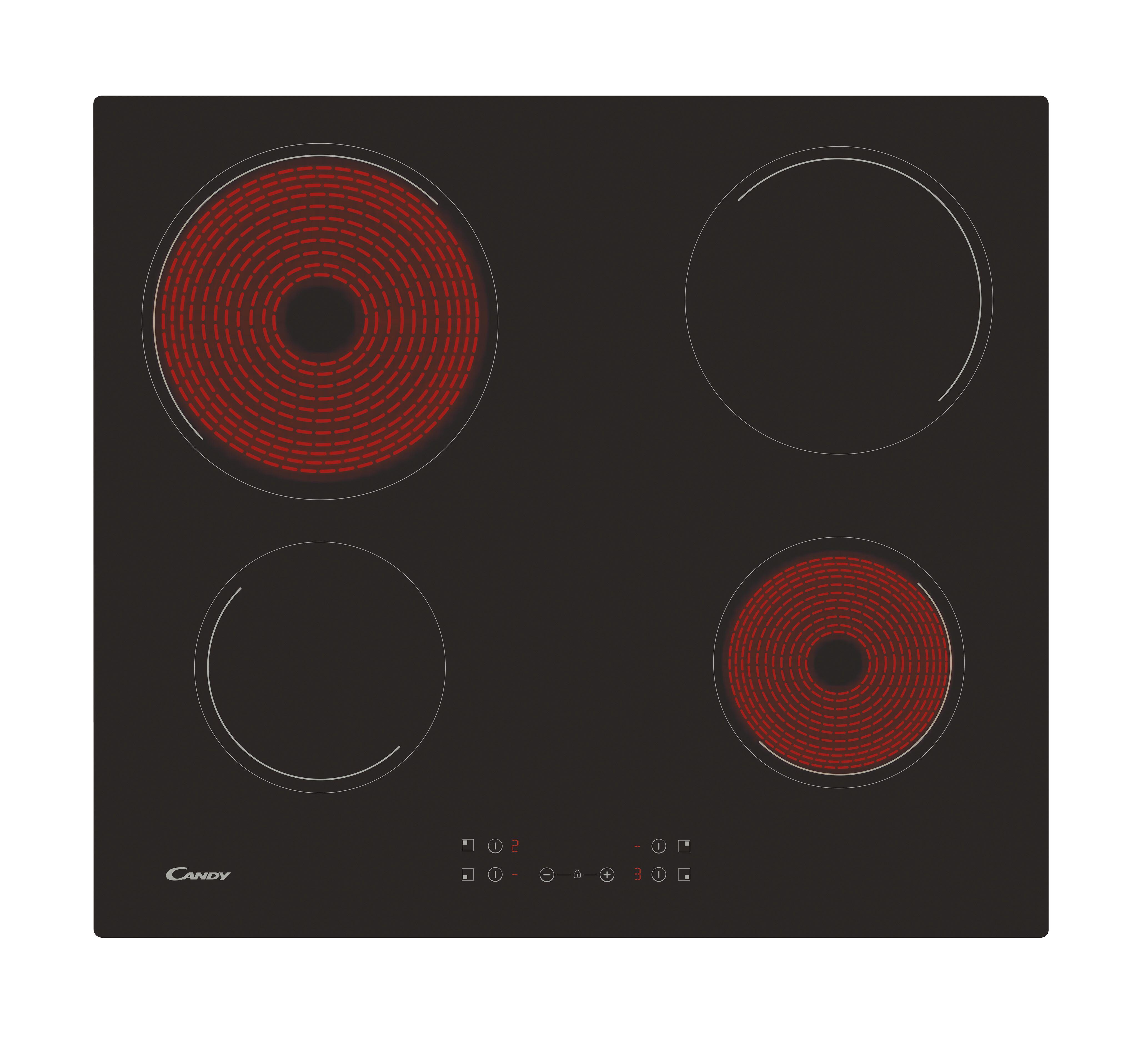 Placa vitrocerâmica 4 zonas de calor 6500 W 59 x 52 cm preto Candy CH64CCB/4U2 - 6