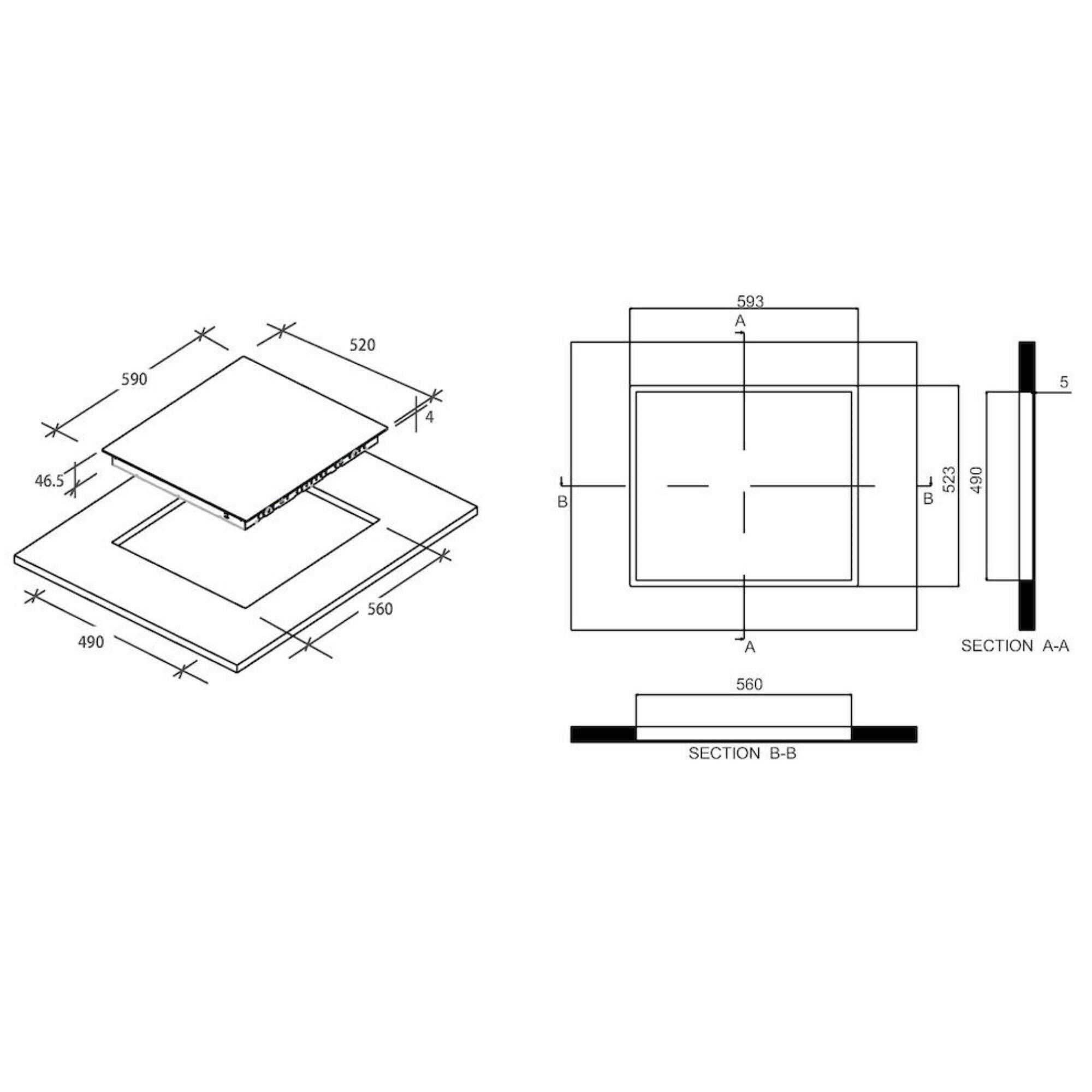 Placa vitrocerâmica 4 zonas de calor 6500 W 59 x 52 cm preto Candy CH64CCB/4U2 - 8
