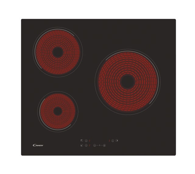 Placa vitrocerámica CANDY CH63CC/4U2 con 3 zonas de cocción zona grande de 26cm 5500 W negro 60cm