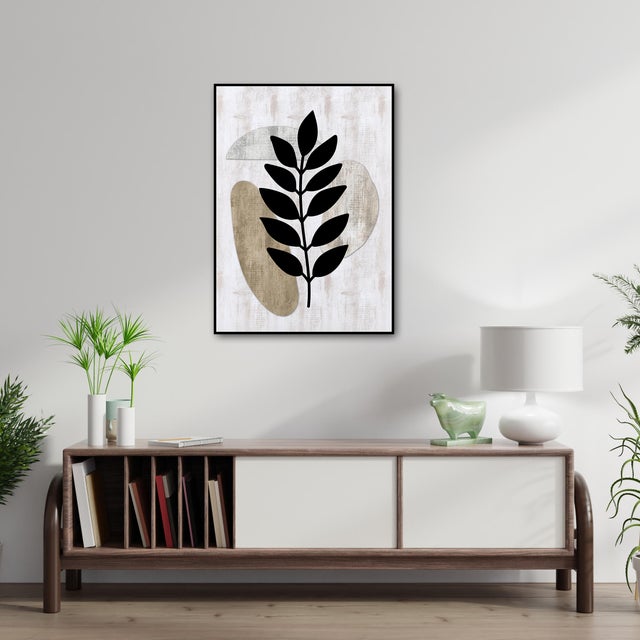 Cuadro pintura impresa enmarcada Botánica rectangular de 50 x 70 cm. MDF Deco line Hojas negras multicolor. Marco color Negro