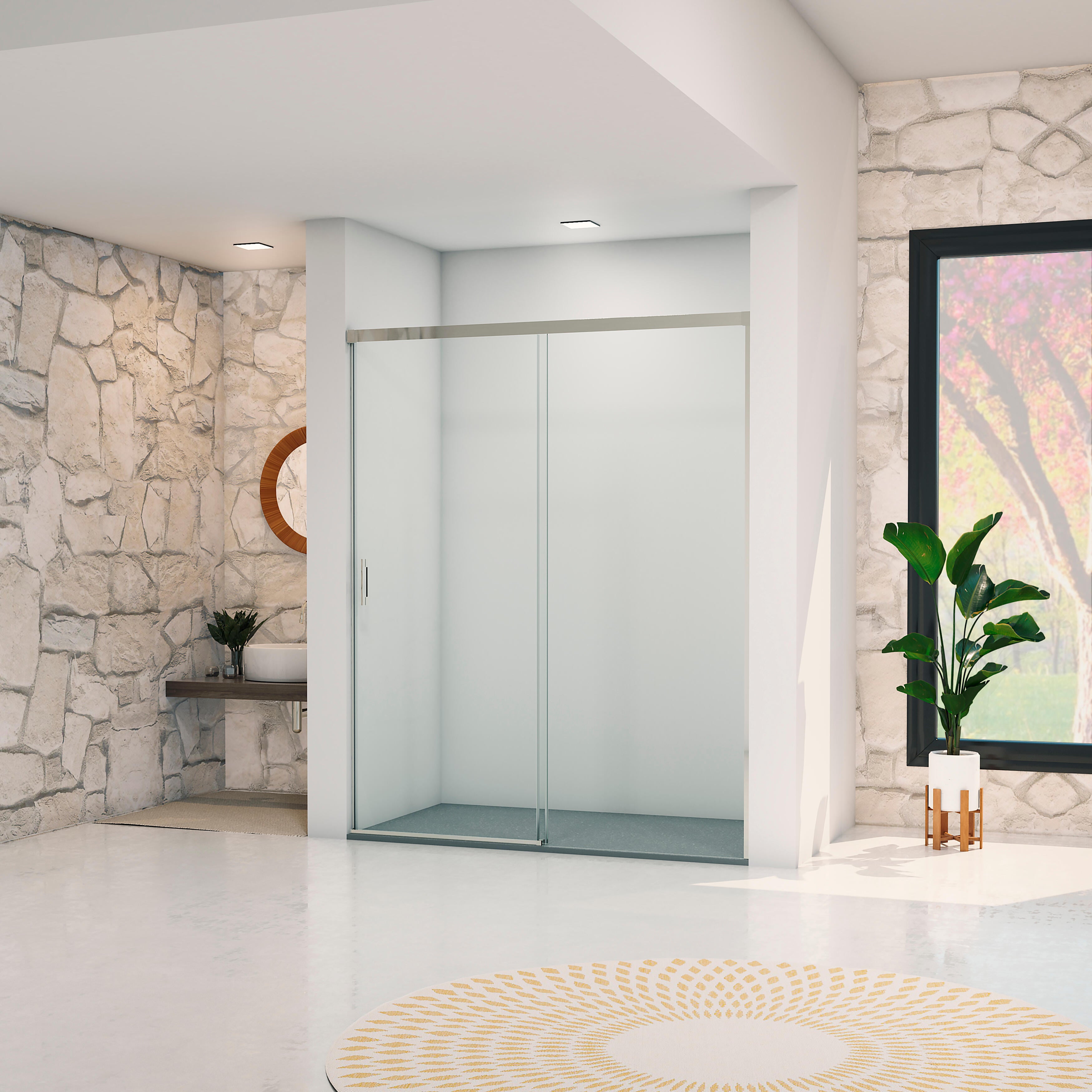 Mampara de ducha frontal 1 fijo + 1 puerta corredera transparente Vitria perfil aluminio cromo (95-100)x199.2 cm cierre de sobreponer marca Glassinox - 9