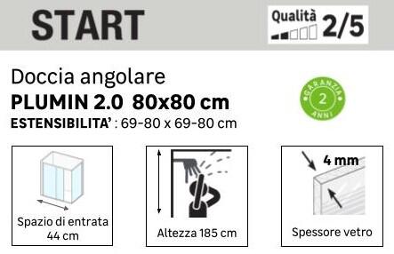 Box doccia angolare con porta scorrevole, vetro smerigliato 4 mm, L 70-80 cm x L 80 cm, H 185 cm, bianco Plumin 2.0 - 6