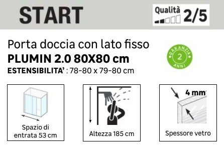 Porta doccia pieghevole Plumin, L 90 cm x H 185 cm x SP 4 mm, profilo bianco, vetro smerigliato - 5