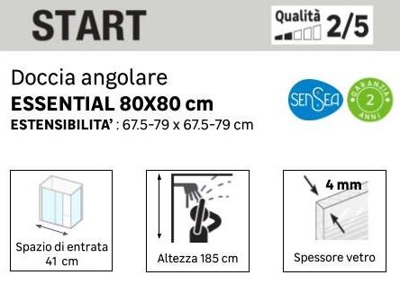 Box doccia angolare con porta scorrevole, vetro serigrafato 4 mm, L 67.5-79 cm x L 67.5-79 cm, H 185 cm, bianco Essential - 8