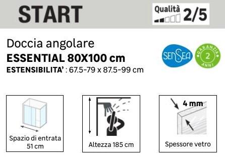 Box doccia angolare con porta scorrevole, vetro 4 mm, L 87.5-99 cm x L 67.5-79 cm, H 185 cm, cromo Essential - 12