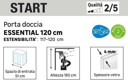 Porta doccia scorrevole Essential, L 117-120 cm x H 185 cm x SP 4 mm, profilo bianco, vetro serigrafato - 15