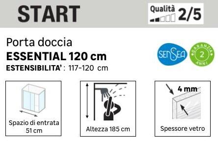 Porta doccia scorrevole Essential, L 117-120 cm x H 185 cm x SP 4 mm, profilo cromo - 18