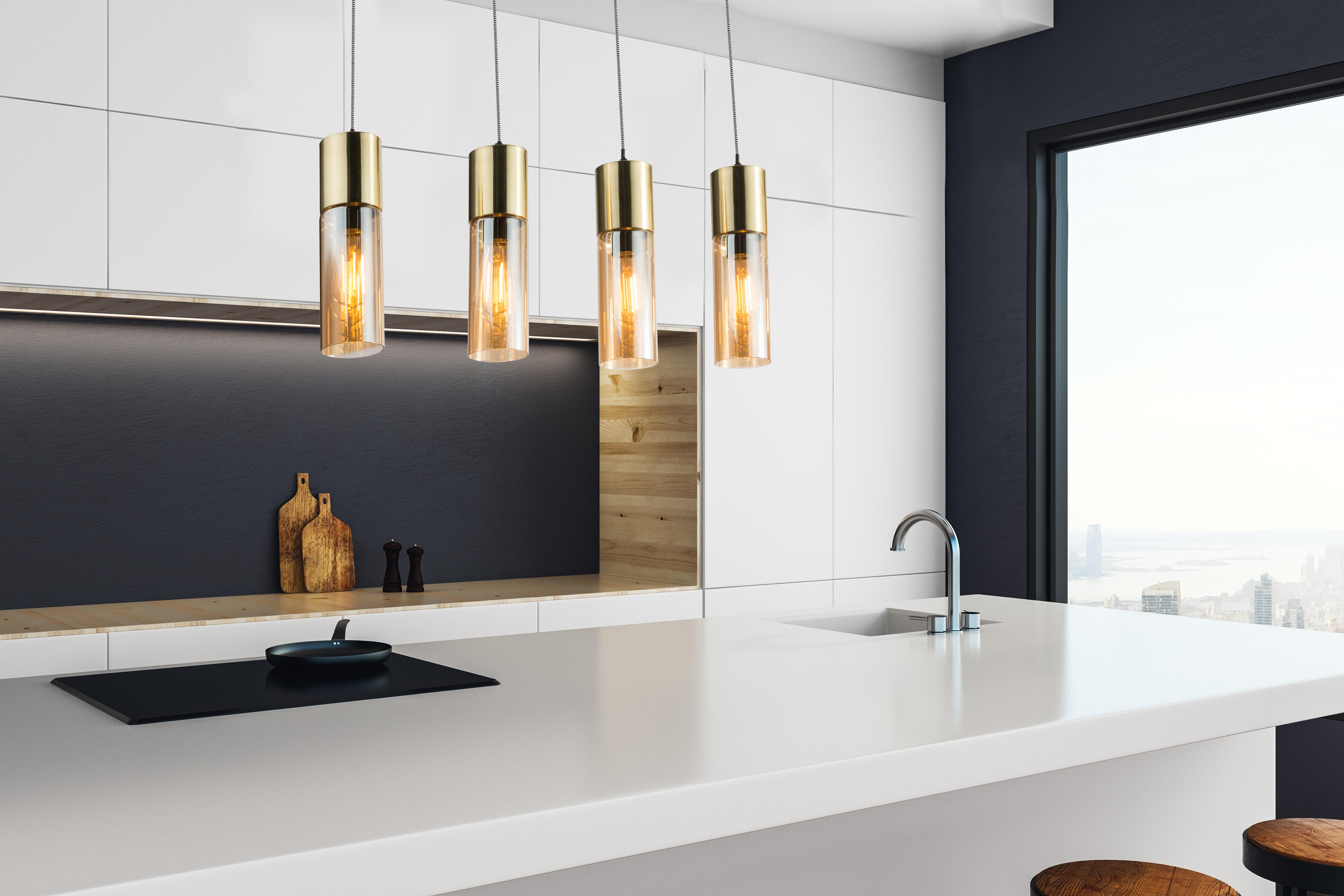 Candeeiro de teto suspenso Annika 4 luzes 25W vidro ambar - 5