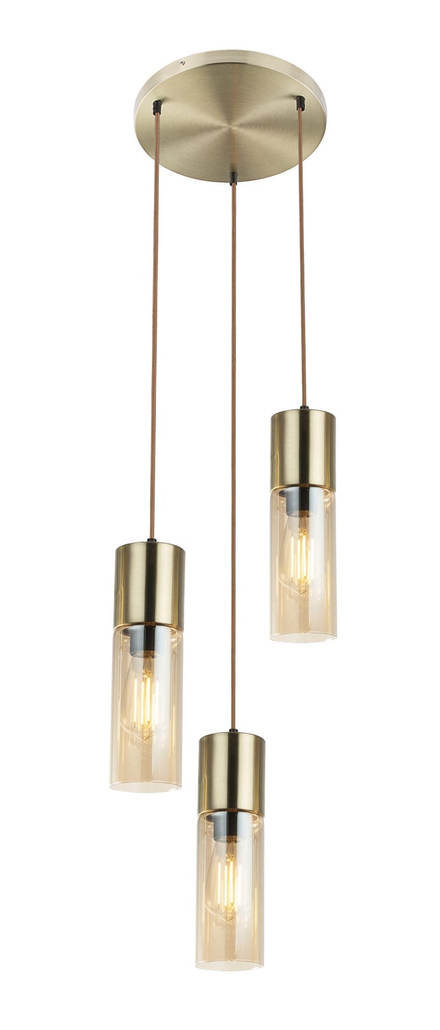 Candeeiro de teto suspenso ANNIKA 25W 3 LUZES D30CM VIDRO AMBAR