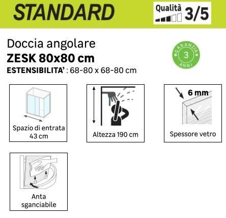 Box doccia angolare con porta scorrevole, vetro smerigliato 6 mm, L 68-80 cm x L 68-80 cm, H 190 cm, cromo Zesk - 10