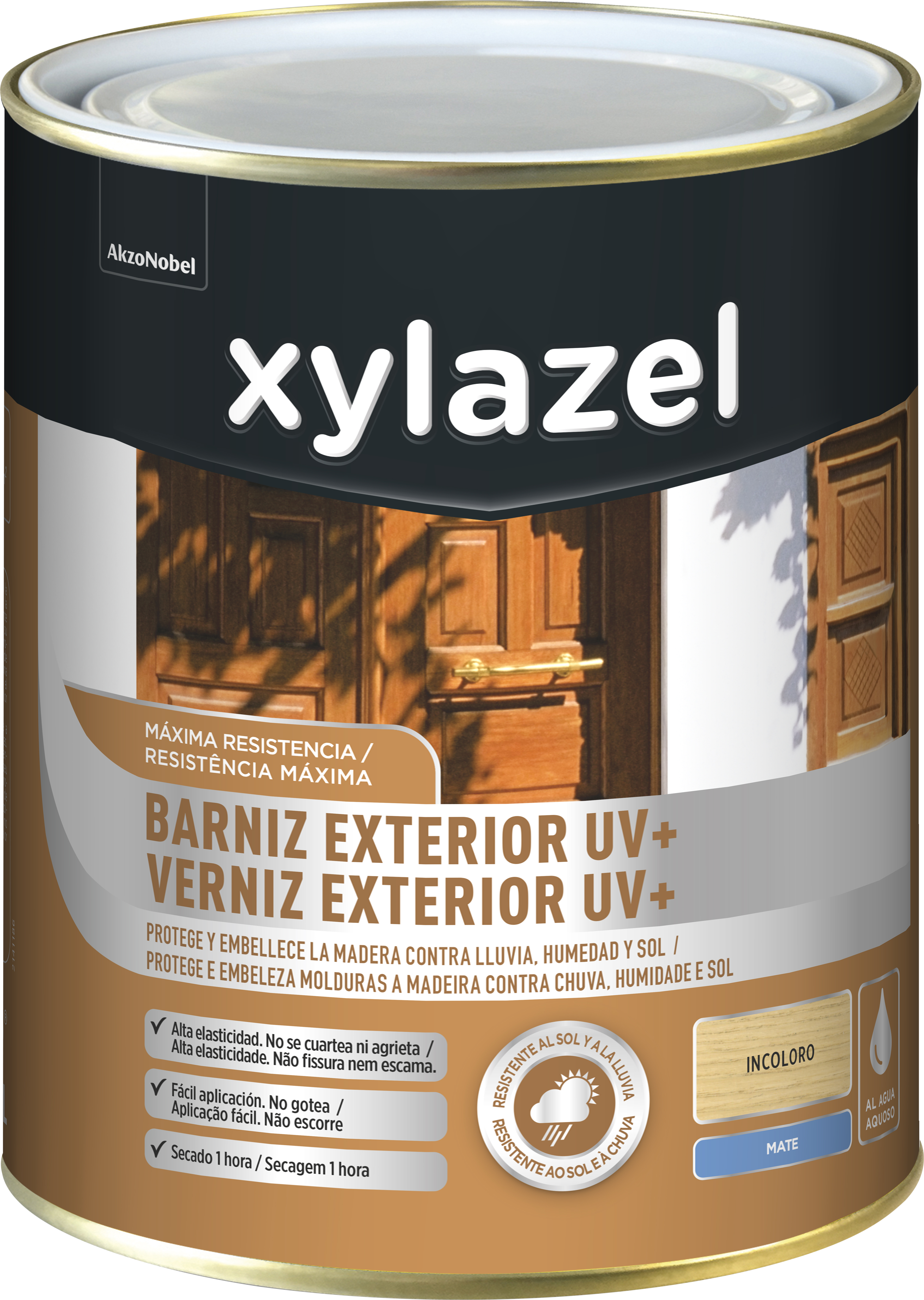 Barniz de madera de exterior color natural para ventana, puerta, persiana, valla, mobiliario, cancela xylazel mate 2.5l base agua